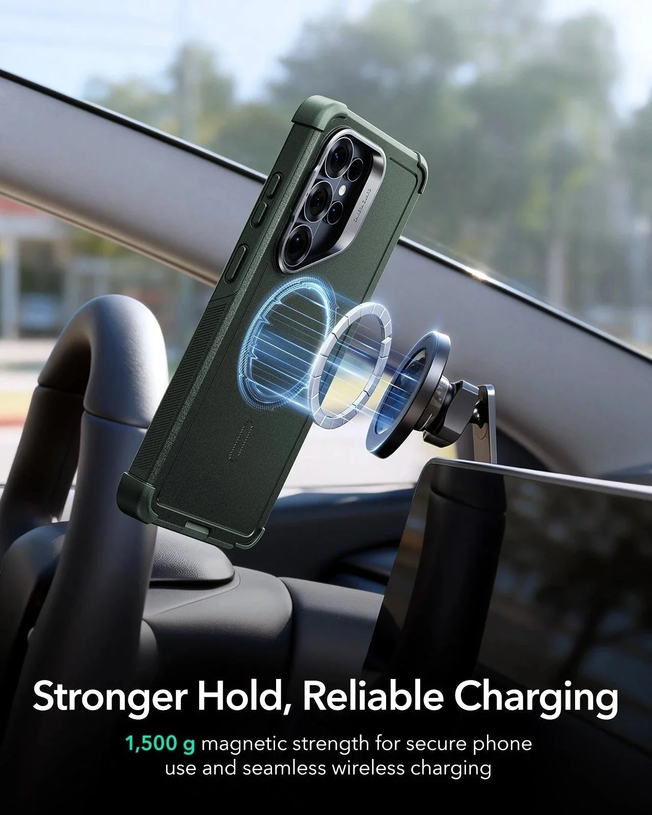 Galaxy S26 Ultra Bundle Cyber Tough Magnetic Case (Stash Stand) and Armorite® Privacy Screen Protector - Olive Green - Image 7