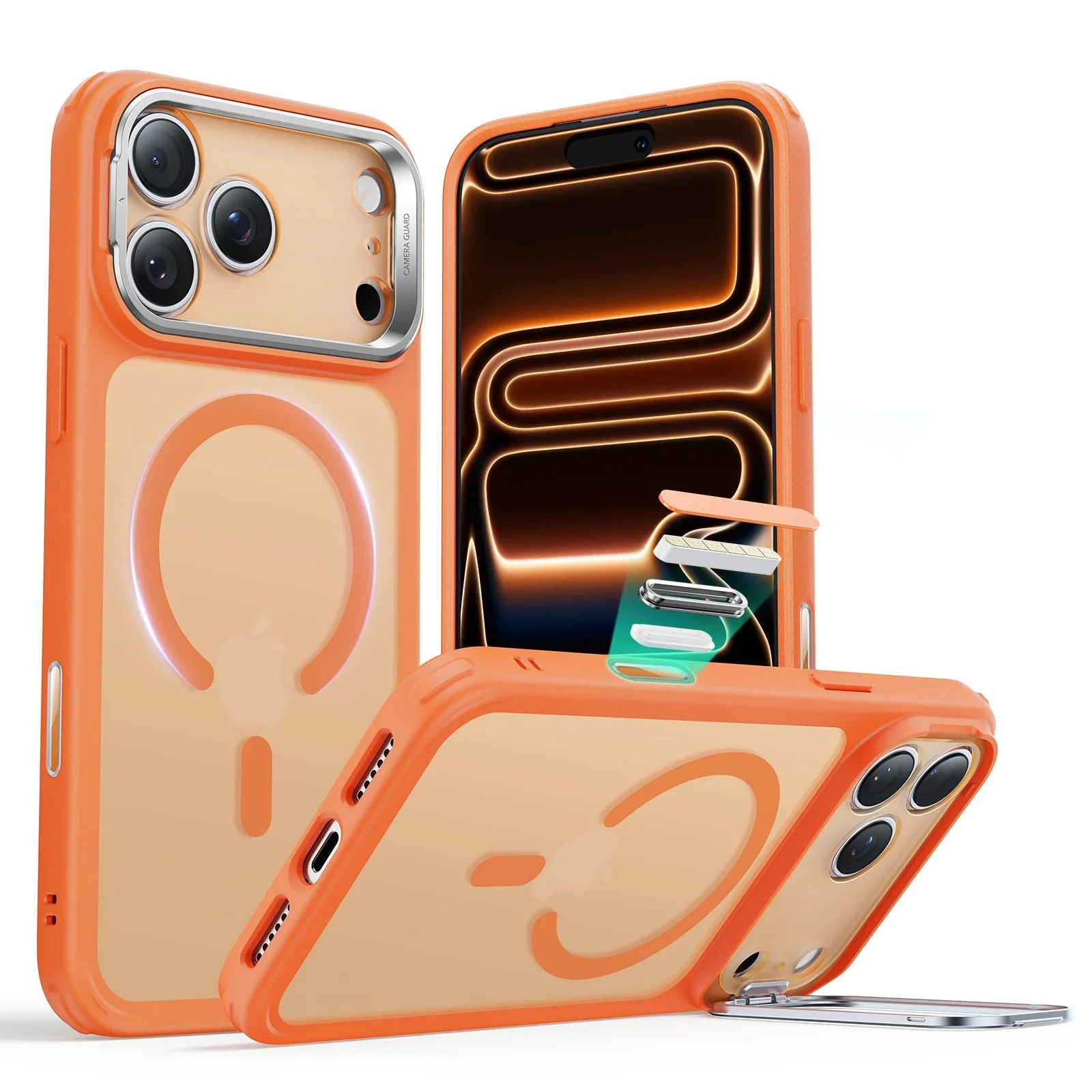 iPhone 17 Pro Classic Hybrid Magnetic Case (Camera Control, Stash Stand) - Frosted Orange