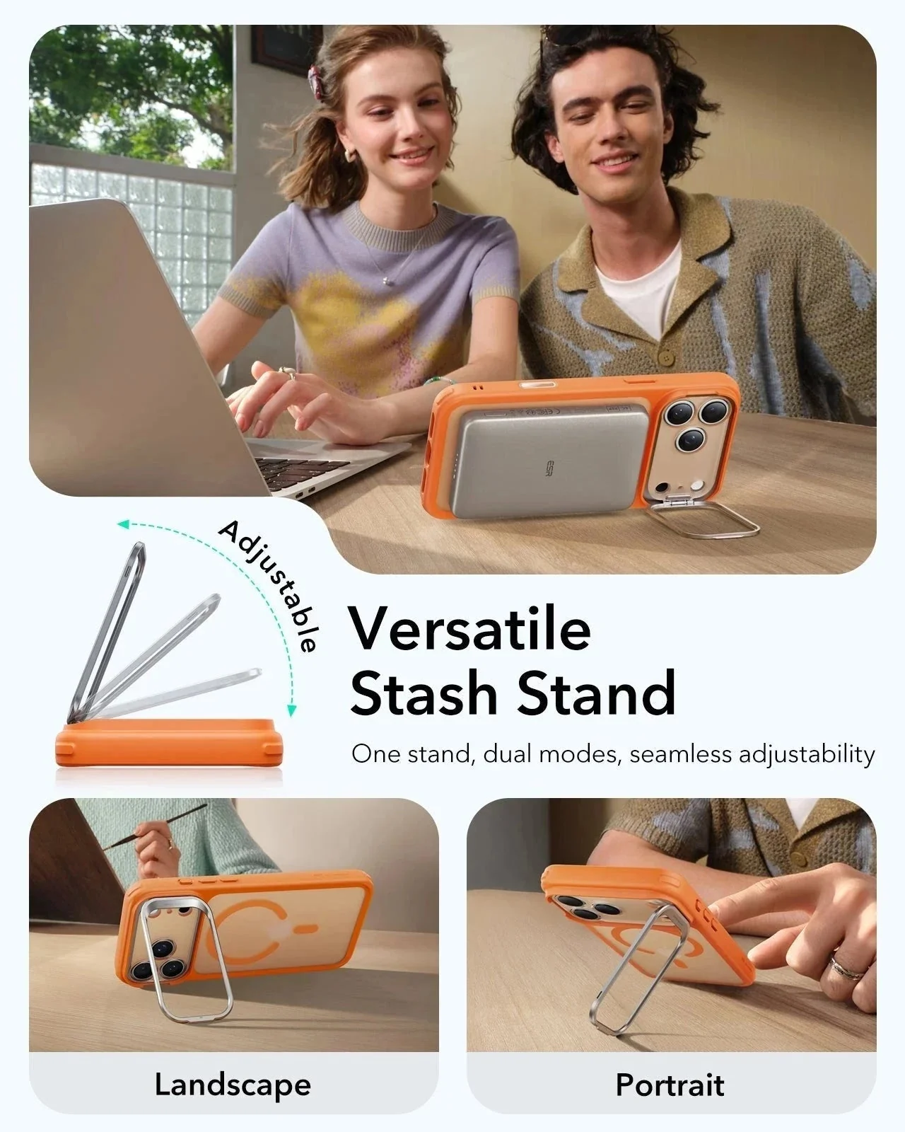 iPhone 17 Pro Classic Hybrid Magnetic Case (Camera Control, Stash Stand) - Frosted Orange - Image 5