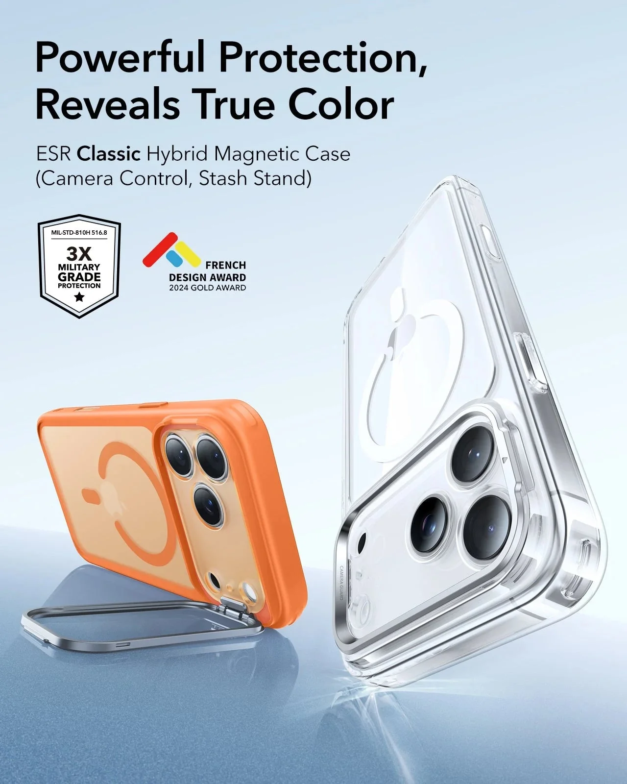 iPhone 17 Pro Max Classic Hybrid Magnetic Case (Camera Control, Stash Stand) - Frosted Orange - Image 2