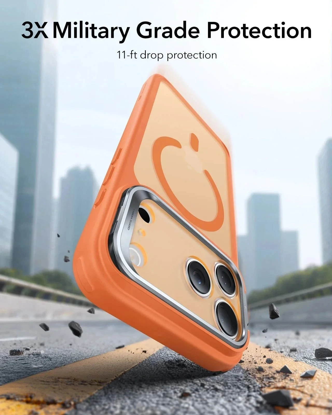 iPhone 17 Pro Max Bundle Classic Hybrid Magnetic Case (Camera Control, Stash Stand) and Armorite Screen Protector - Frosted Orange - Image 4
