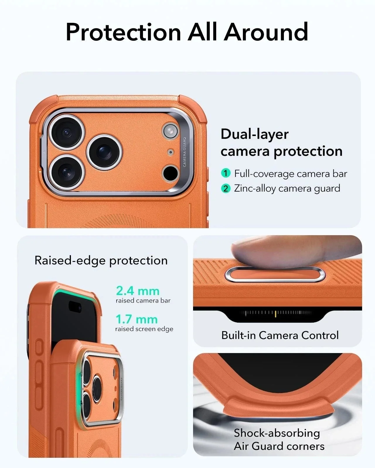 iPhone 17 Pro Max Bundle Cyber Tough Magnetic Case (Camera Control, Stash Stand) and Armorite Privacy Screen Protector - Orange - Image 3