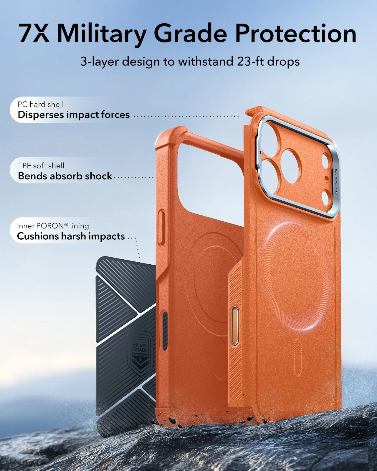 iPhone 17 Pro Max Bundle Cyber Tough Magnetic Case (Camera Control, Stash Stand) and Armorite Privacy Screen Protector - Orange - Image 4