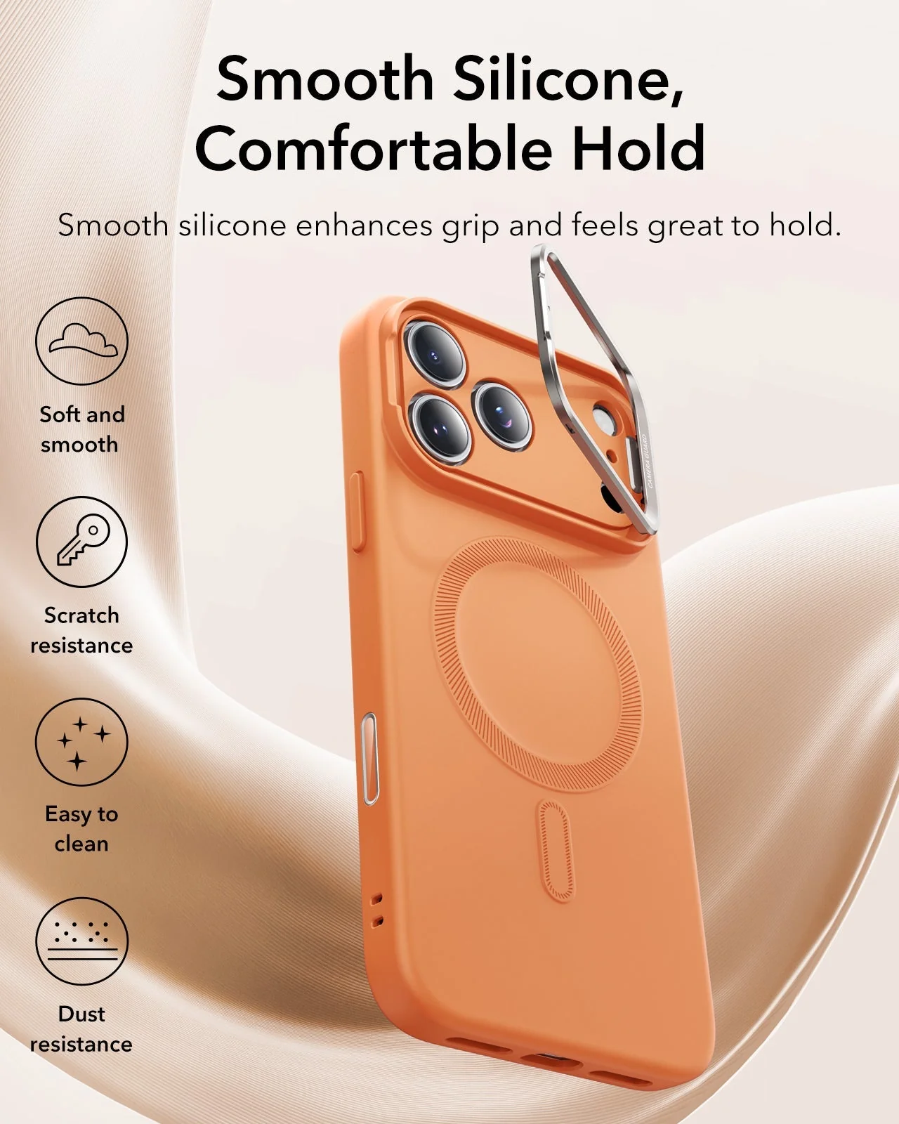 iPhone 17 Pro Max Cloud Soft Magnetic Case (Camera Control, Stash Stand) - Orange - Image 3