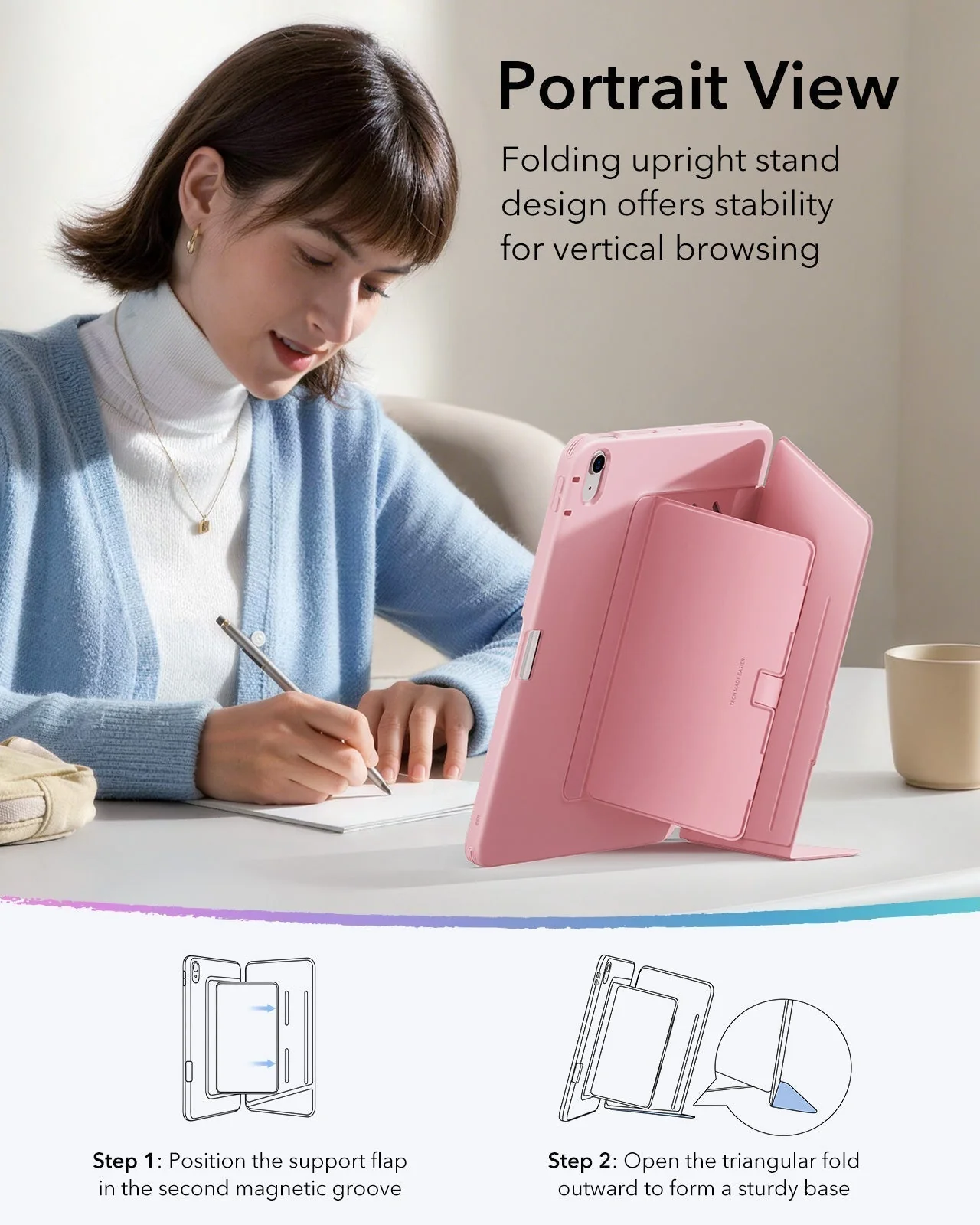 iPad Air 11" (M4) 2026 Flip Magnetic Case with Pencil Holder - Pink - Image 6