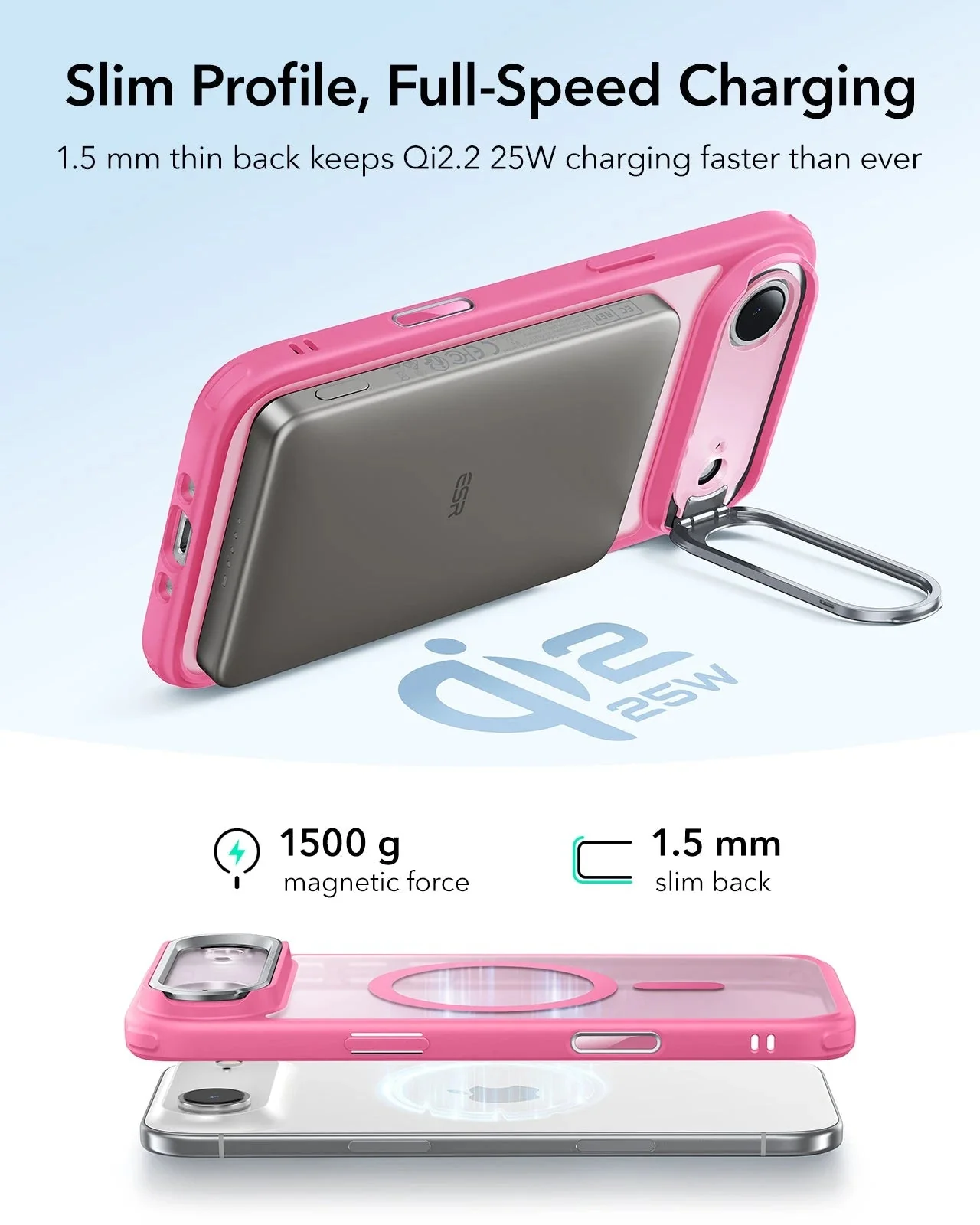 iPhone Air Classic Hybrid Magnetic Case (Camera Control, Stash Stand) - Frosted Pink - Image 6