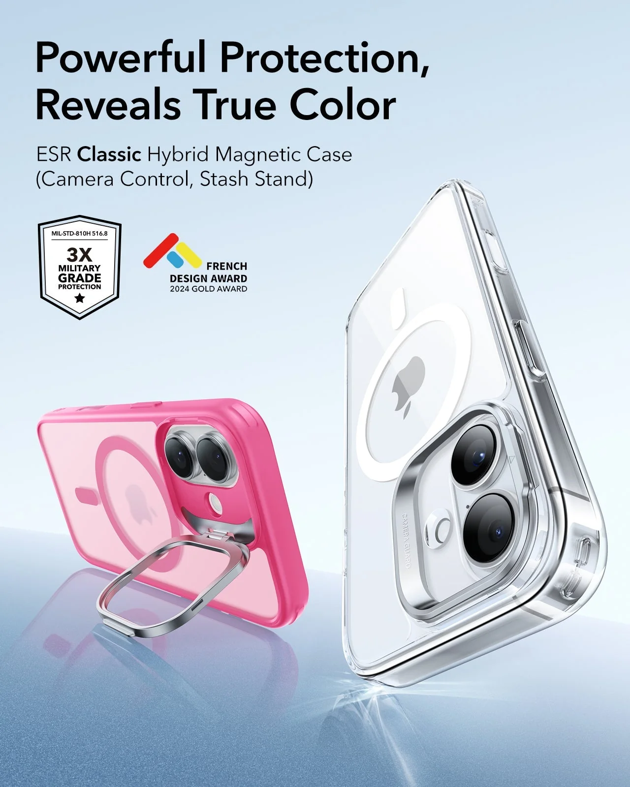iPhone 17 Classic Hybrid Magnetic Case (Camera Control, Stash Stand) - Frosted Pink - Image 2