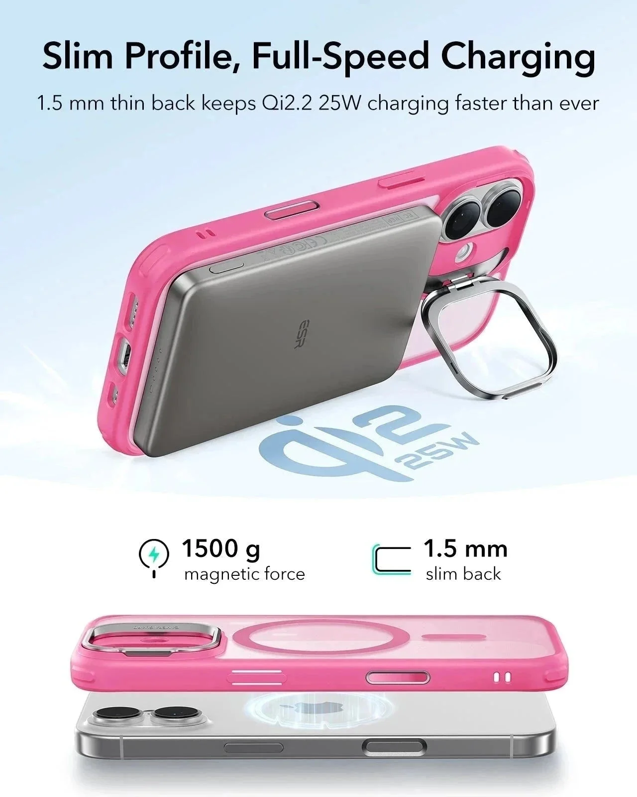 iPhone 17 Bundle Classic Hybrid Magnetic Case (Camera Control, Stash Stand) and Armorite Privacy Screen Protector - Frosted Pink - Image 6