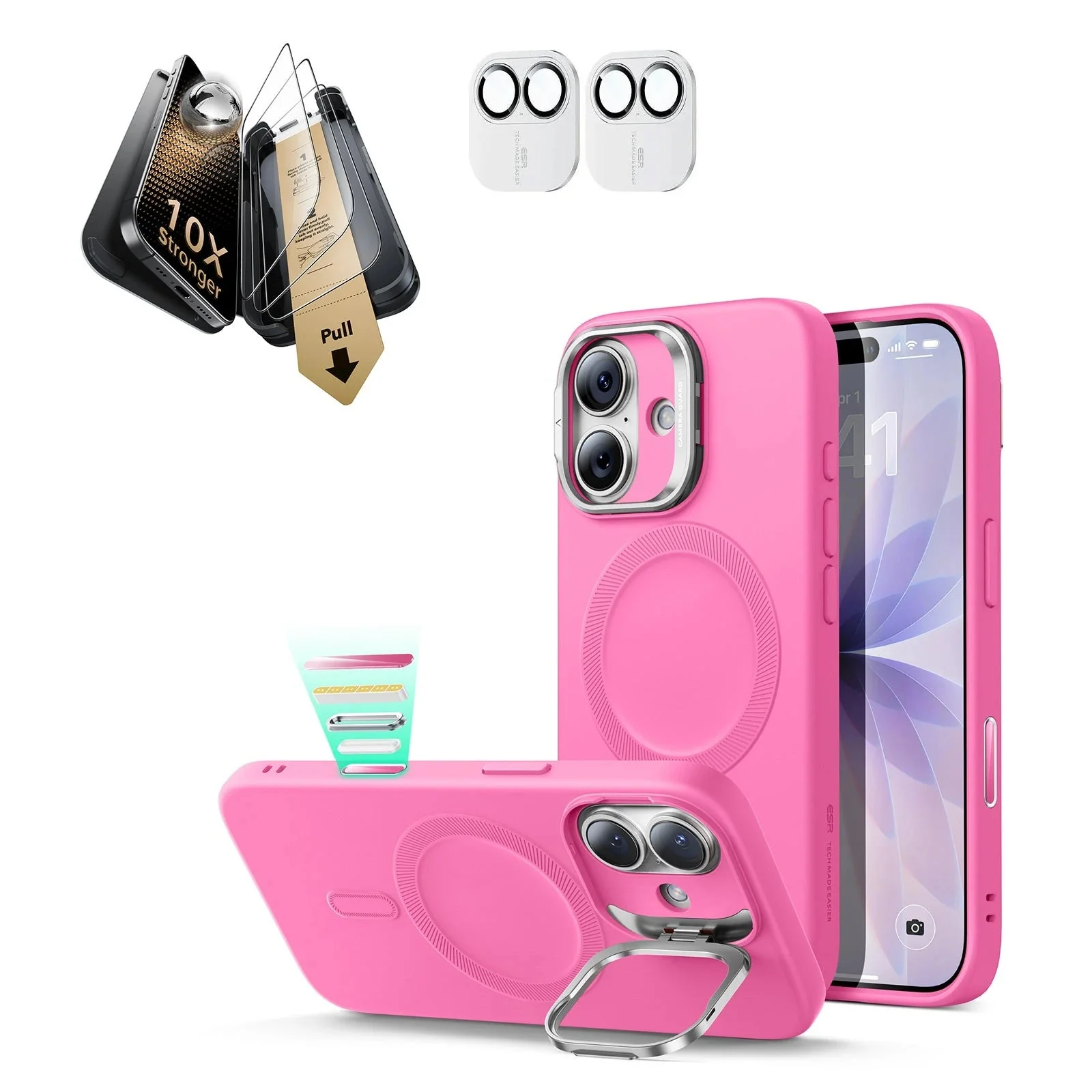 iPhone 17 Bundle Cloud Soft Magnetic Case (Camera Control, Stash Stand) and Armorite Pro Screen Protector - Rosy Pink