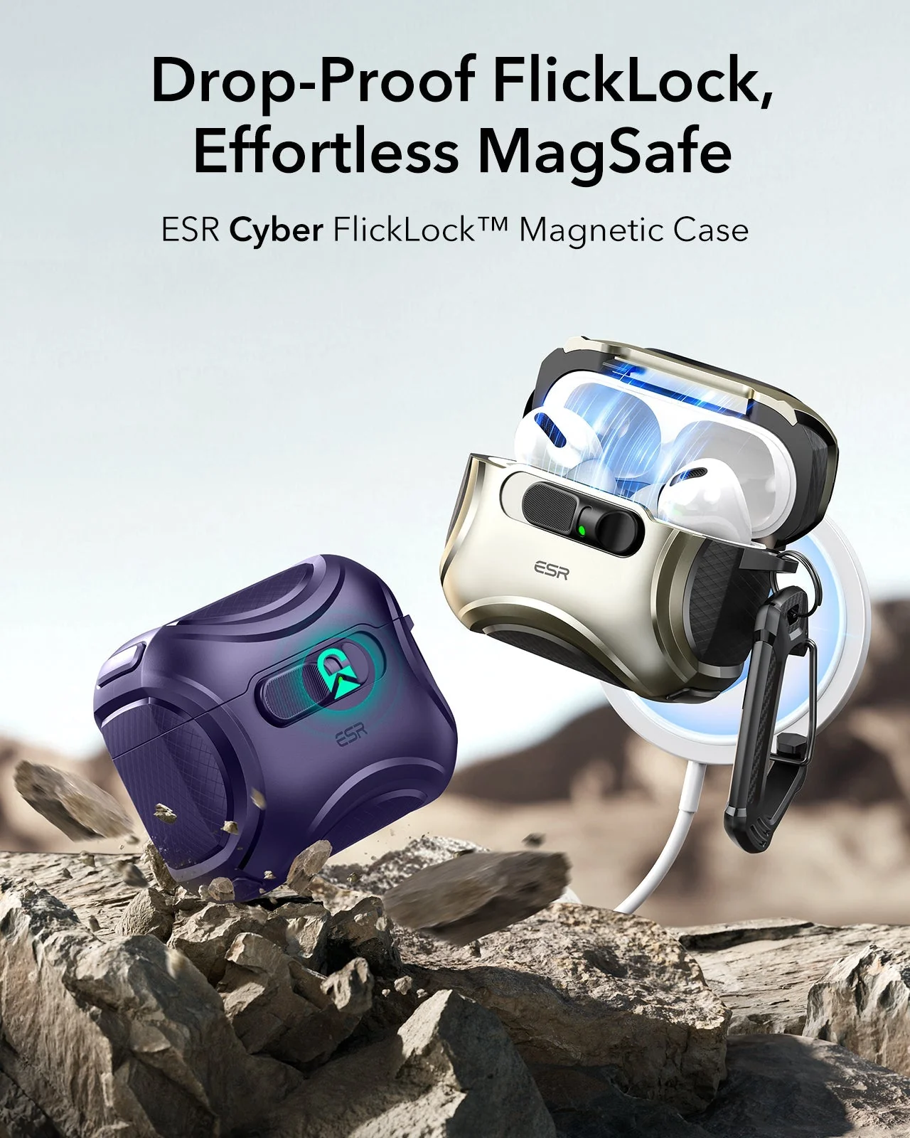 AirPods Pro 3 Cyber FlickLock Magnetic Case - Purple - Image 3