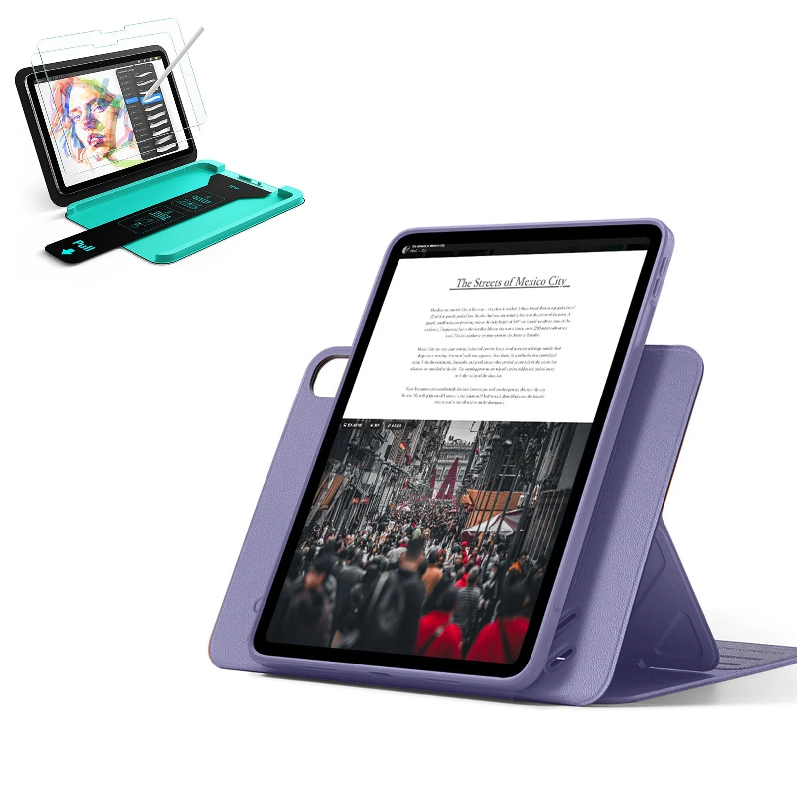iPad Air 11" (M3) 2025 Bundle Shift Magnetic Case & Armorite® Paper-Feel Protection - Purple