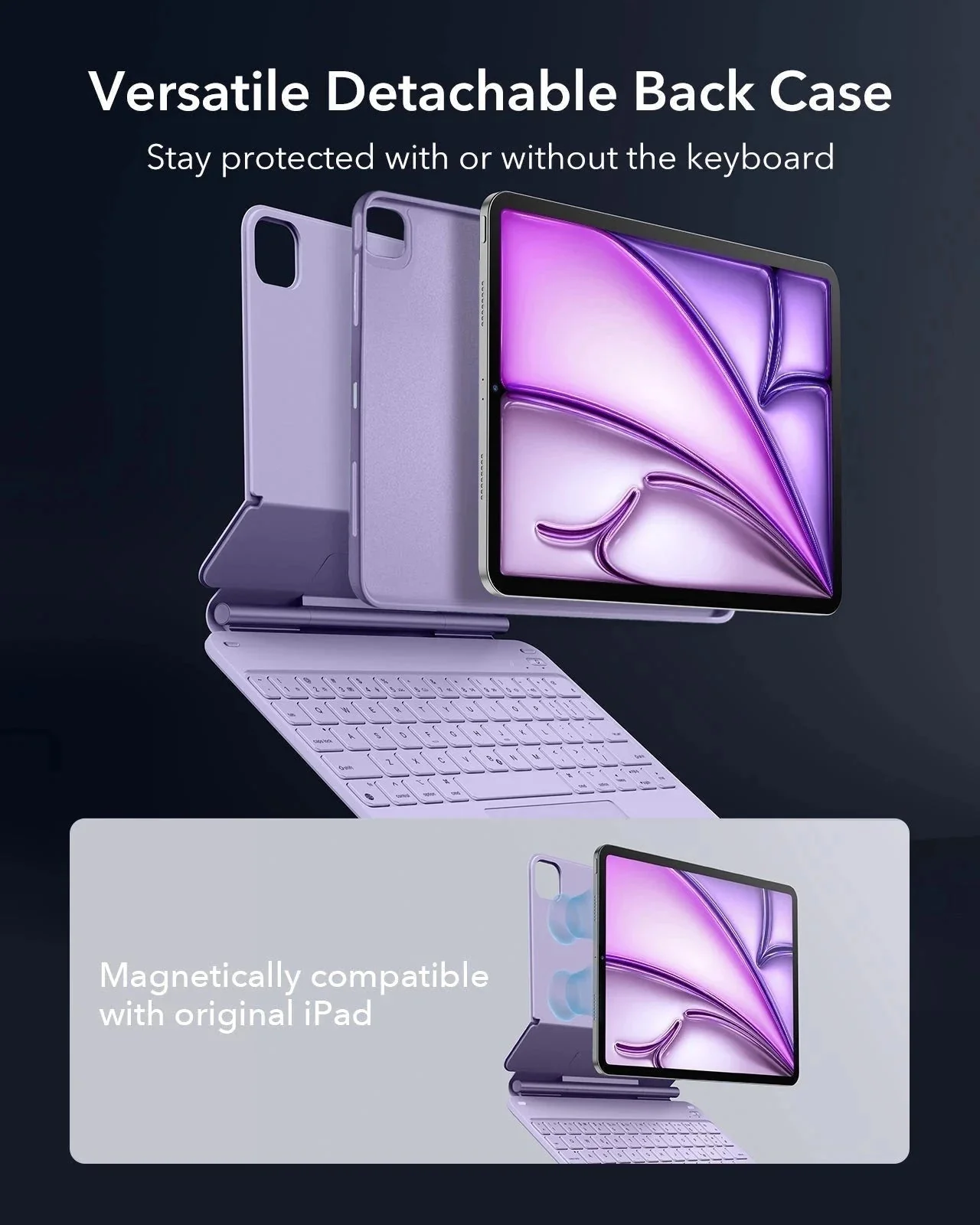 iPad Air 11" (M4) 2026 Bundle Rebound Magnetic Keyboard Case 360, Armorite & Paper-Feel Screen Protectors-US-Layout-Purple - Image 11