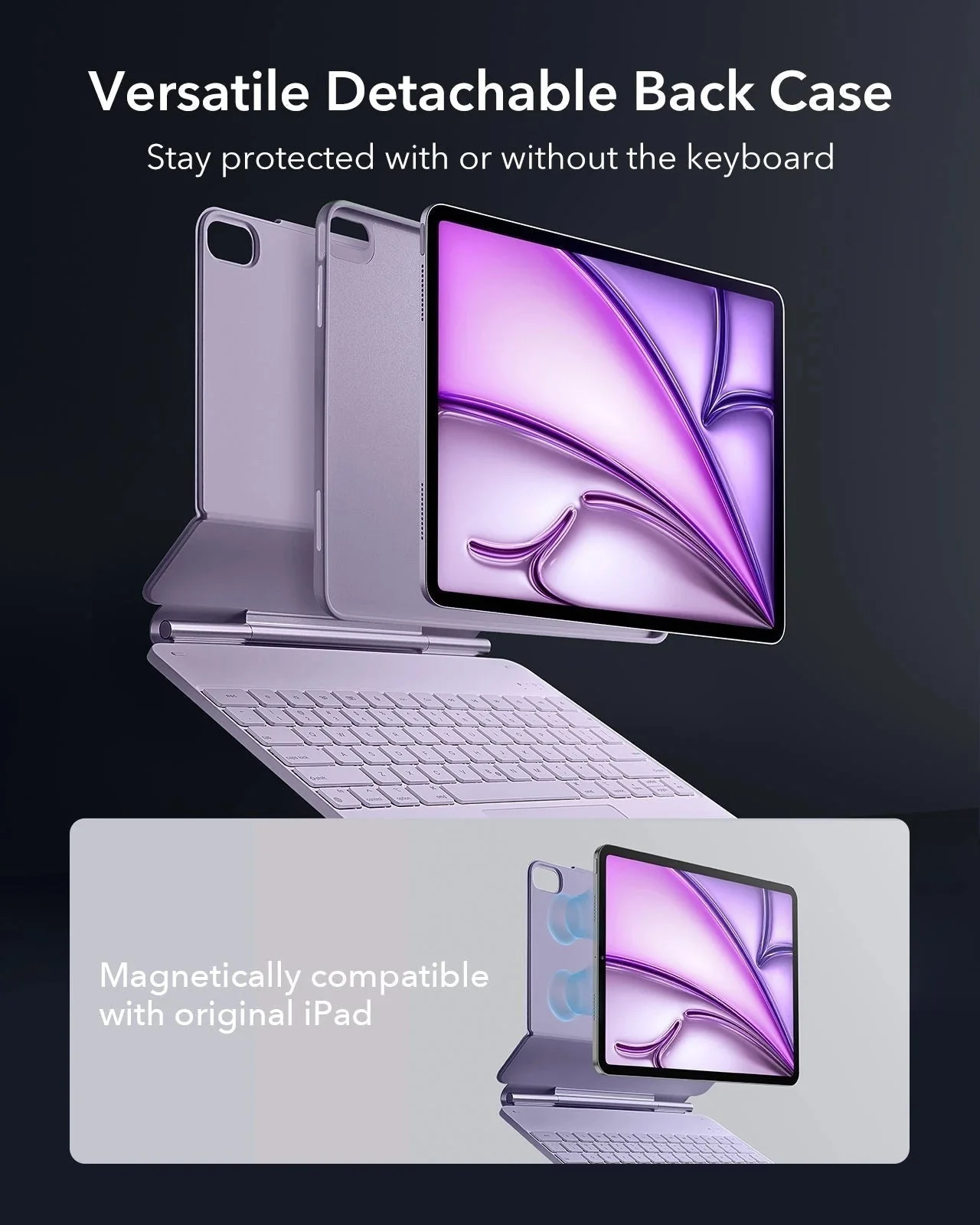 iPad Air 13" (M4) 2026 Bundle Rebound Magnetic Keyboard Case 360, Armorite & Paper-Feel Screen Protectors - US Layout-Purple - Image 14