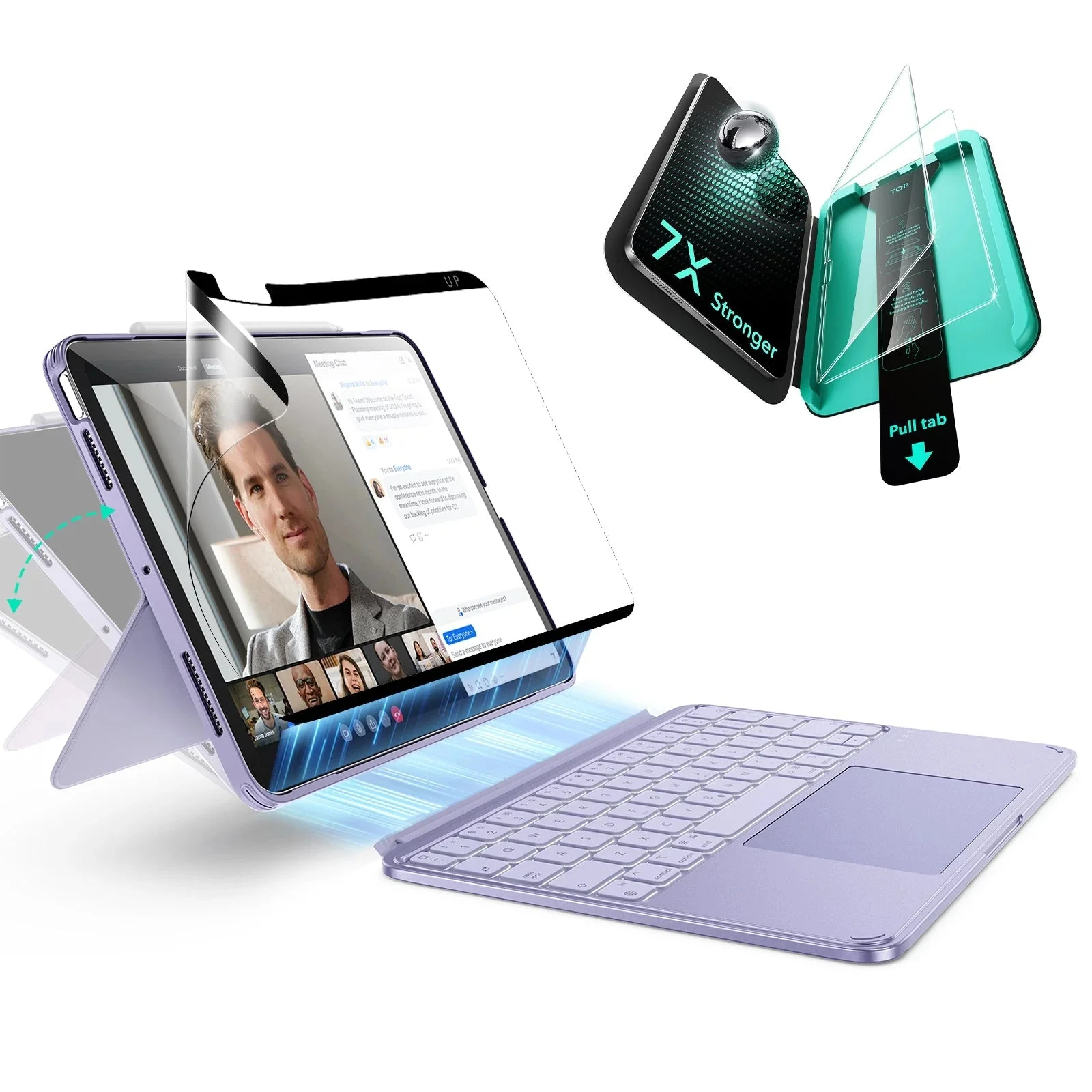 iPad Air 11" (M4) 2026 Shift Keyboard Case (Detachable) Protection Paper-Feel Bundle -US Layout-Purple