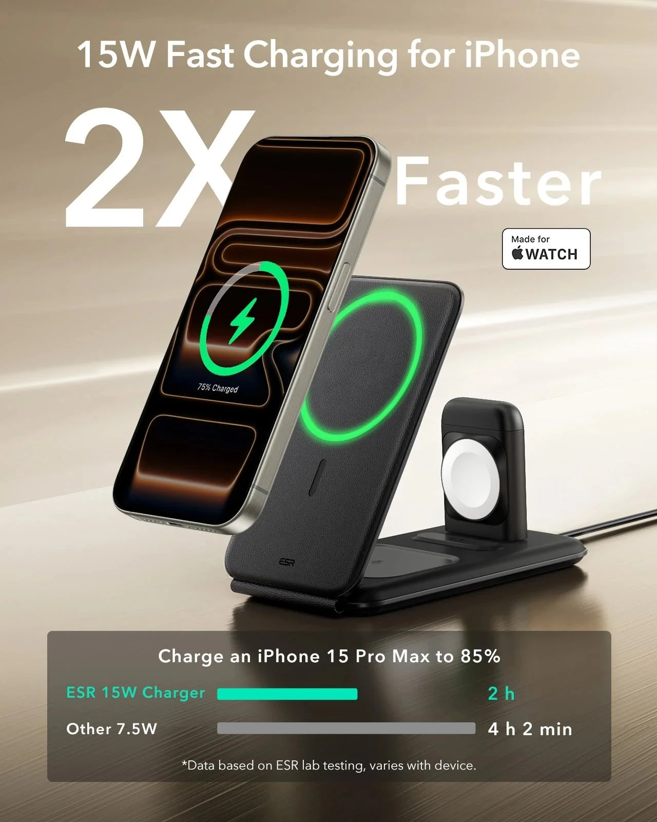 15W 3-in-1 Travel Wireless Charging Set - White - US Plug - Image 7