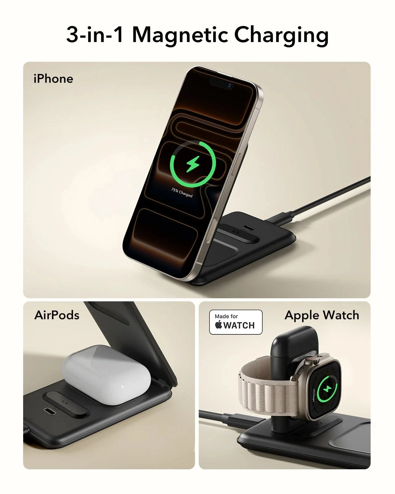 15W 3-in-1 Travel Wireless Charging Set (Bag Included) - White - US Plug - Image 8