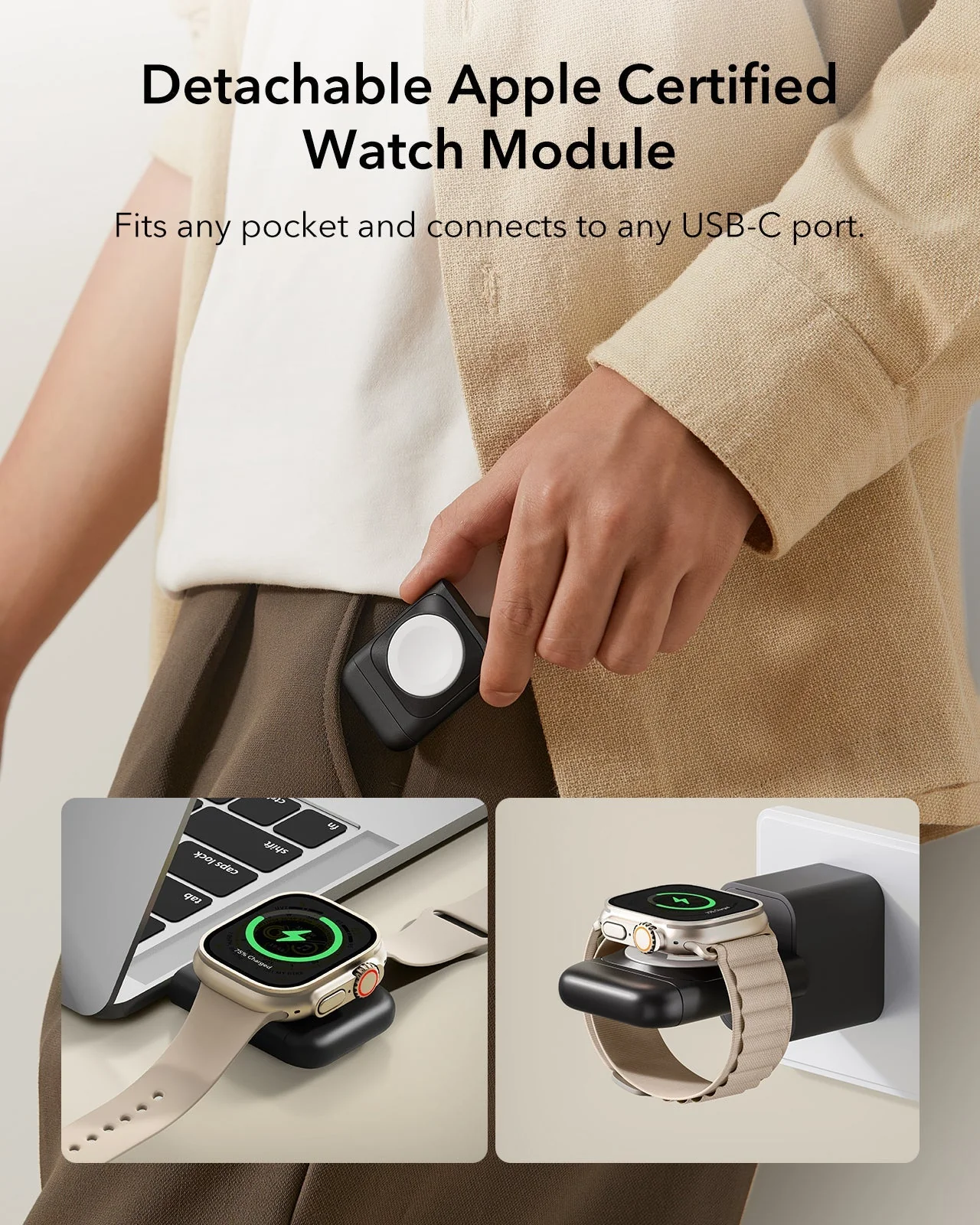 15W 3-in-1 Travel Wireless Charging Set - Brown - EU Plug - Image 8