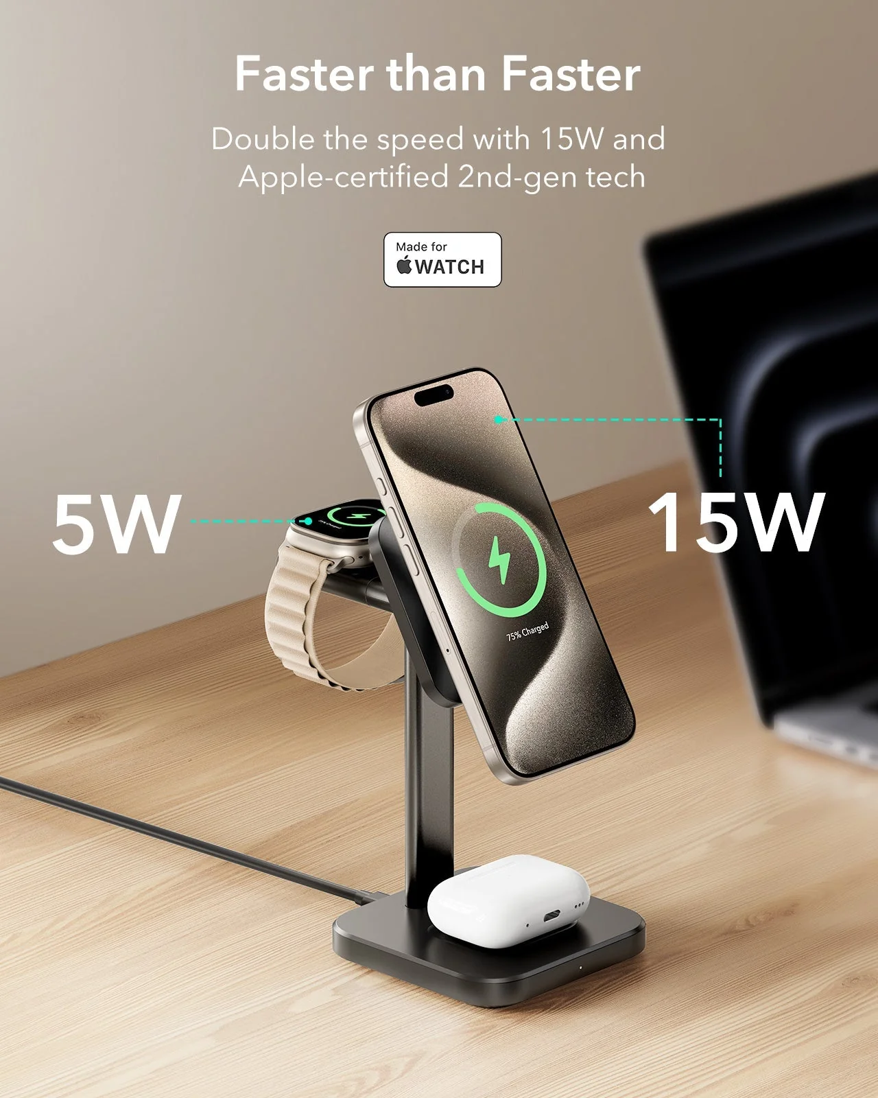 3-in-1 Magnetic Charging Station (15W) - Black - US PLUG - Image 6