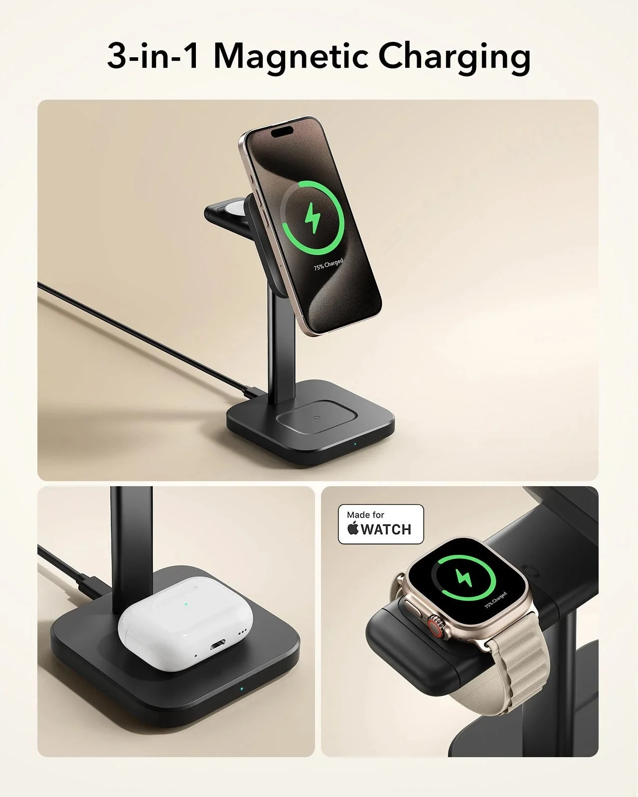 3-in-1 Magnetic Charging Station (15W) - White - UK PLUG - Image 3