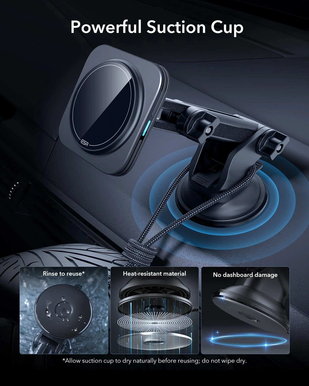 15W Dashboard Wireless Car Charger (HaloLock) - Black - Image 9