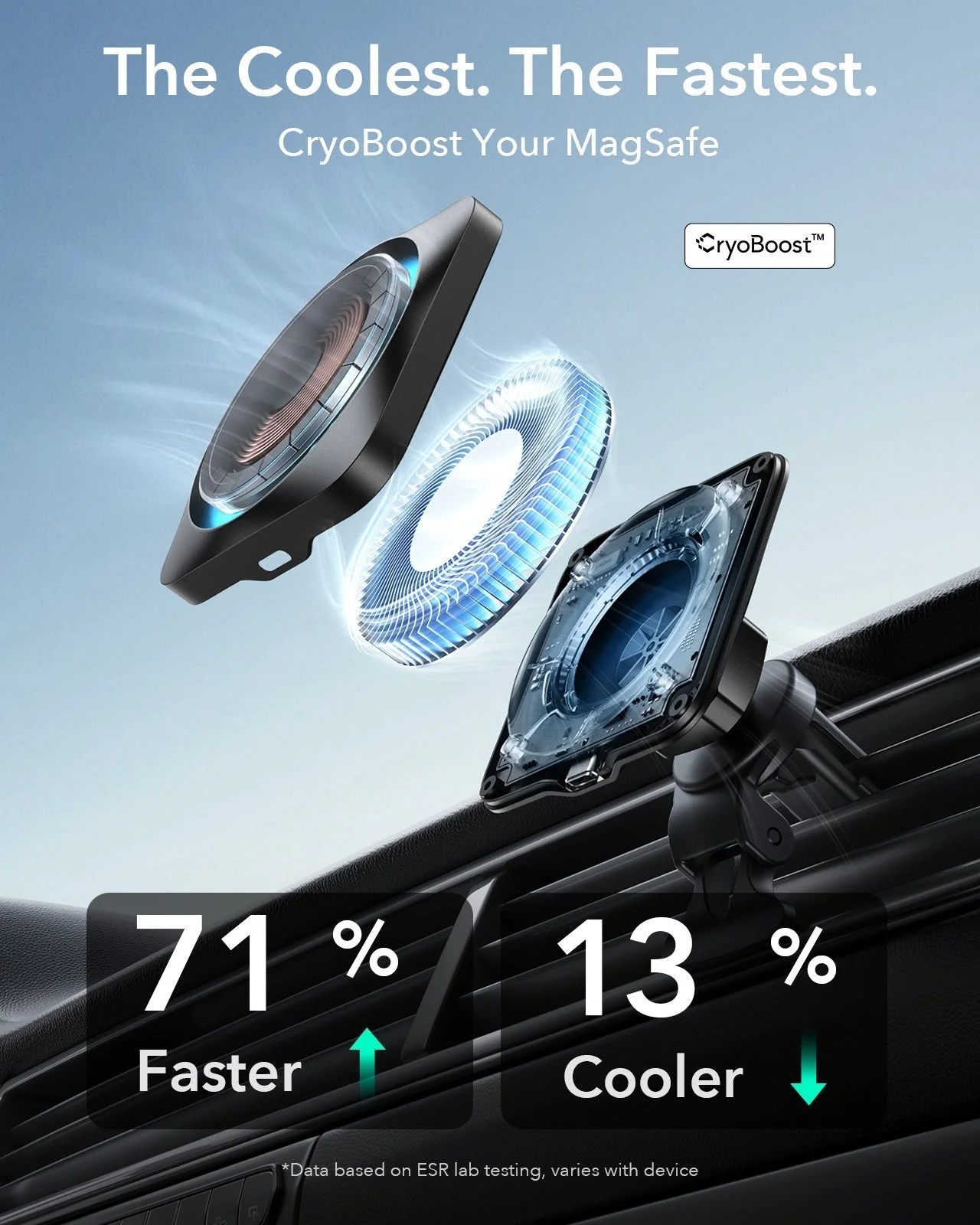 15W Wireless Car Charger with CryoBoost (HaloLock) - Black - Image 4