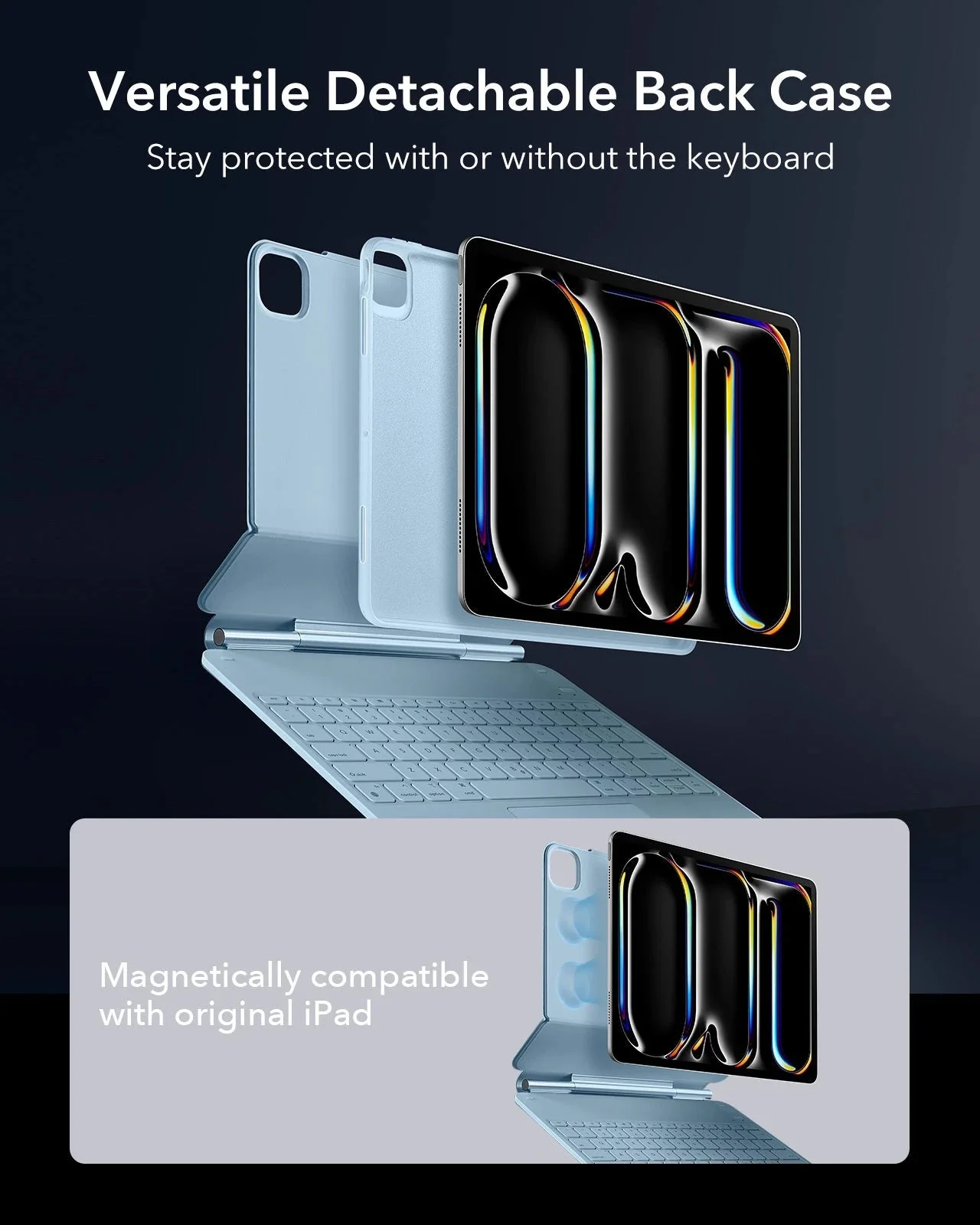 iPad Pro 13ʺ (2025) Bundle Rebound Magnetic Keyboard Case 360 & Armorite Screen Protectors  - US Layout-Blue - Image 3