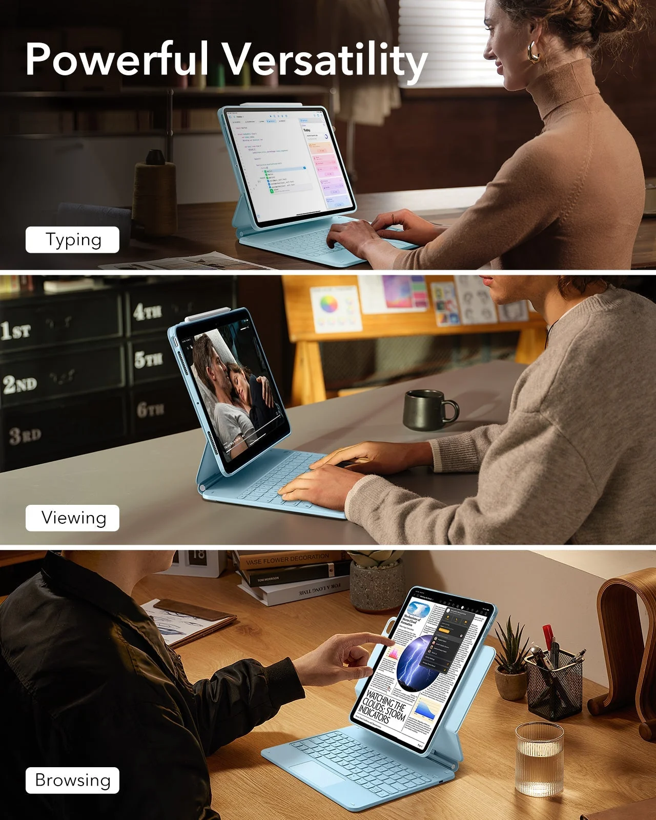 iPad Pro 13ʺ (2025) Bundle Rebound Magnetic Keyboard Case 360 & Armorite Screen Protectors  - US Layout-Blue - Image 5