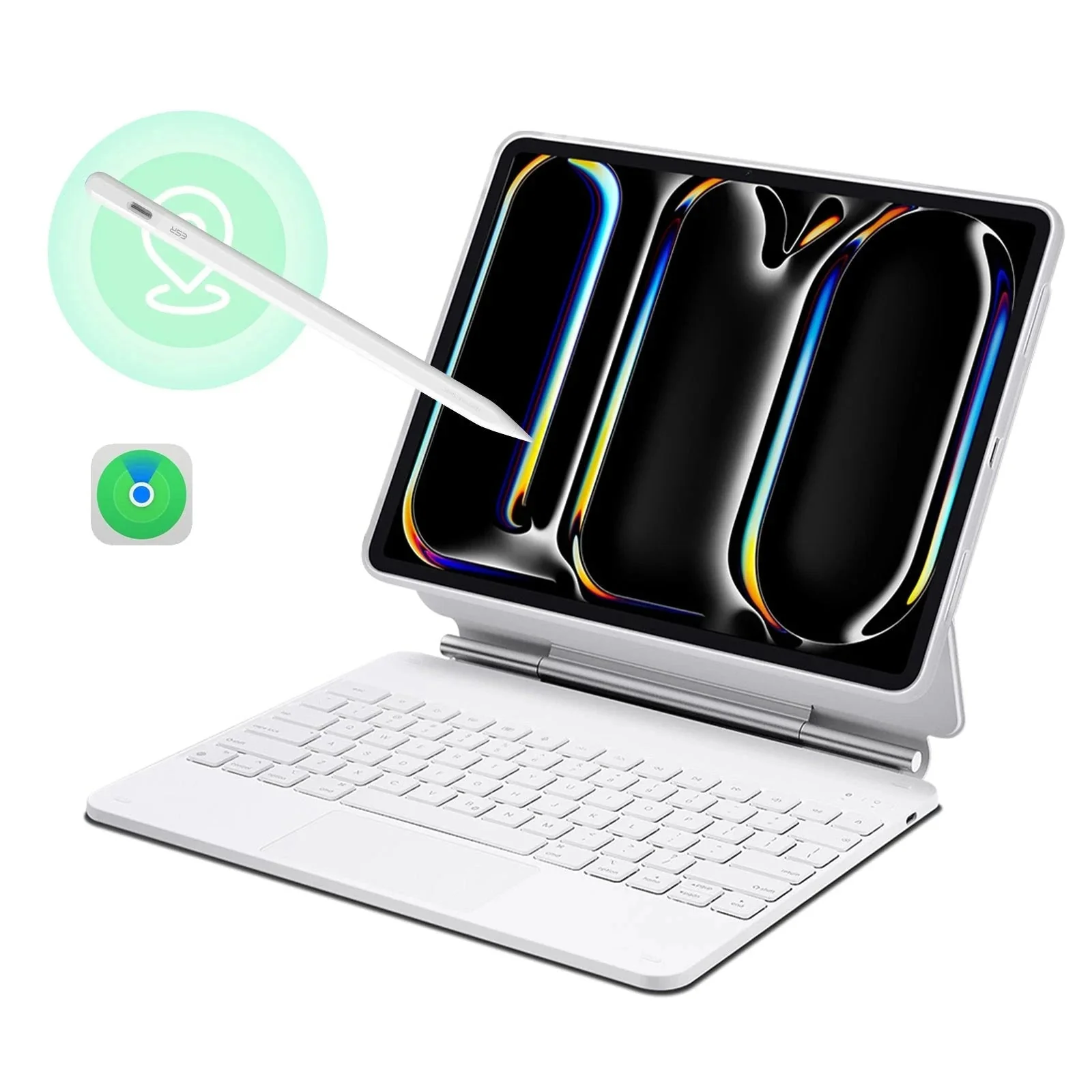 iPad Pro 13ʺ (2025) Rebound Magnetic Keyboard Case 360 Pencil Bundle - US Layout-White