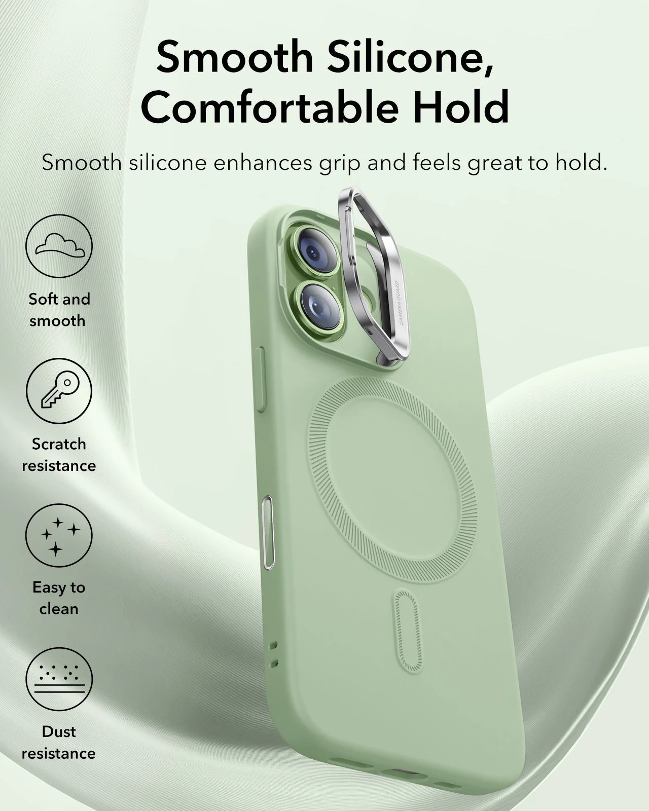 iPhone 17 Bundle Cloud Soft Magnetic Case (Stash Stand) and Armorite Pro Privacy Screen Protector - Sage Green - Image 6