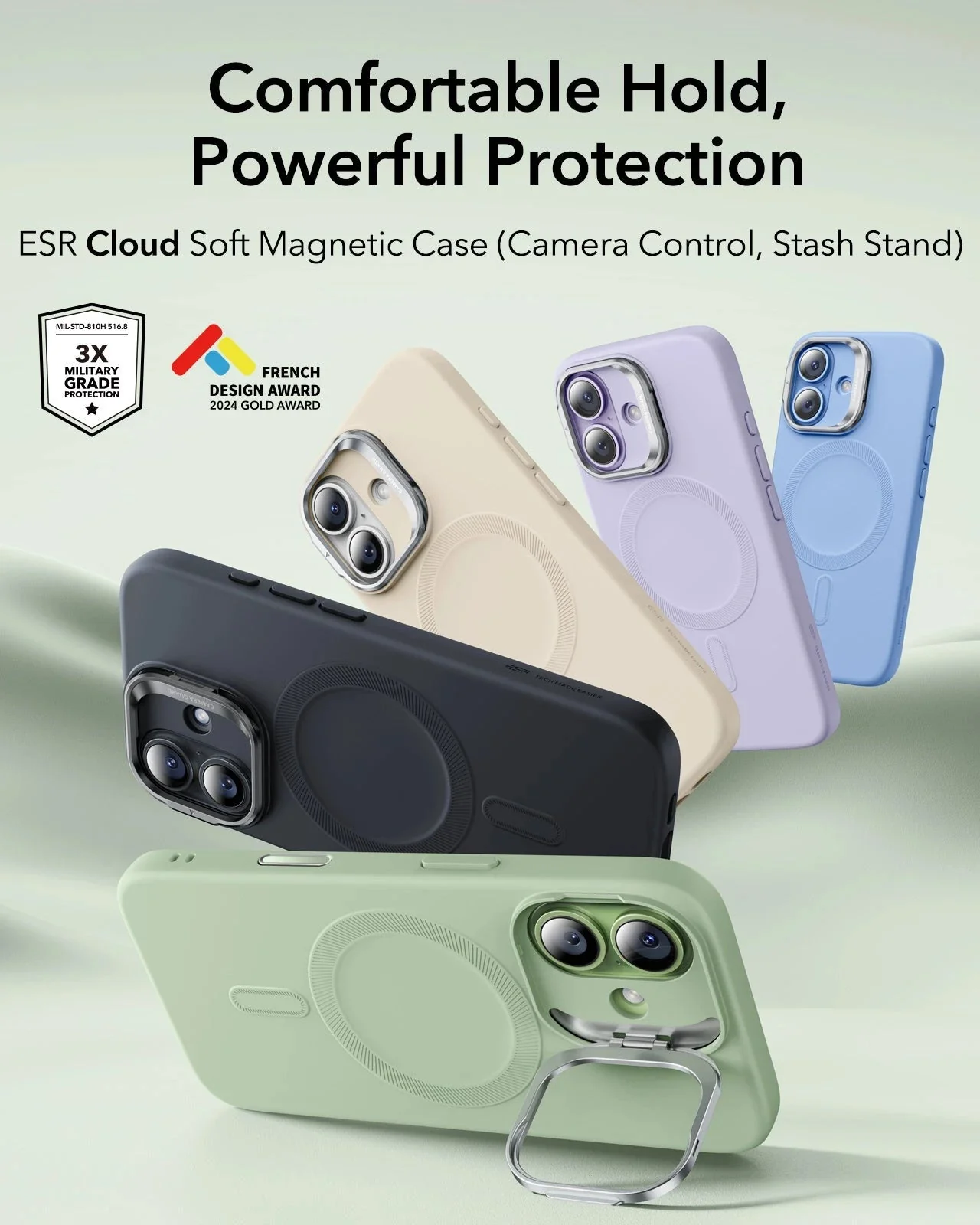 iPhone 17 Cloud Soft Magnetic Case (Camera Control, Stash Stand) - Sage Green - Image 2