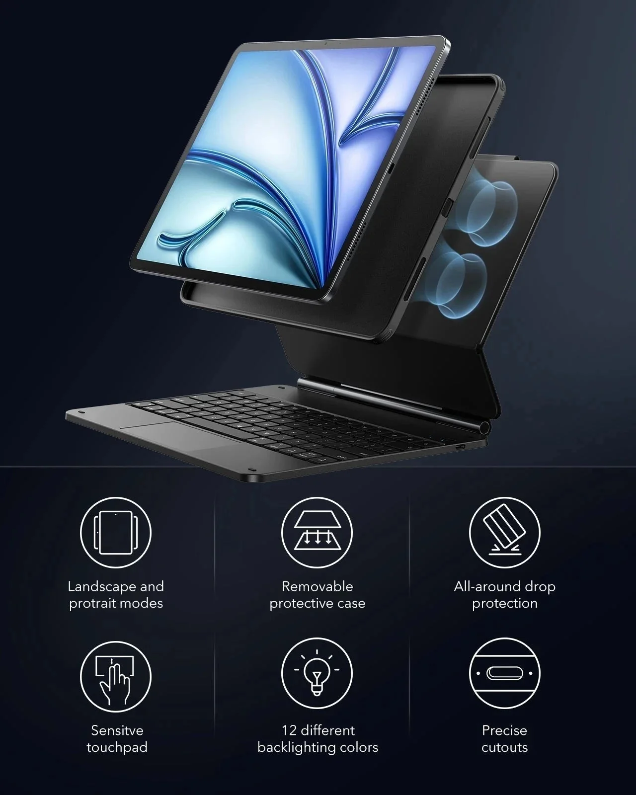 iPad Air 11" (M4, 2026) Bundle Rebound Magnet-Tastaturhülle 360° & Displayschutz-DE layout-Black - Image 10