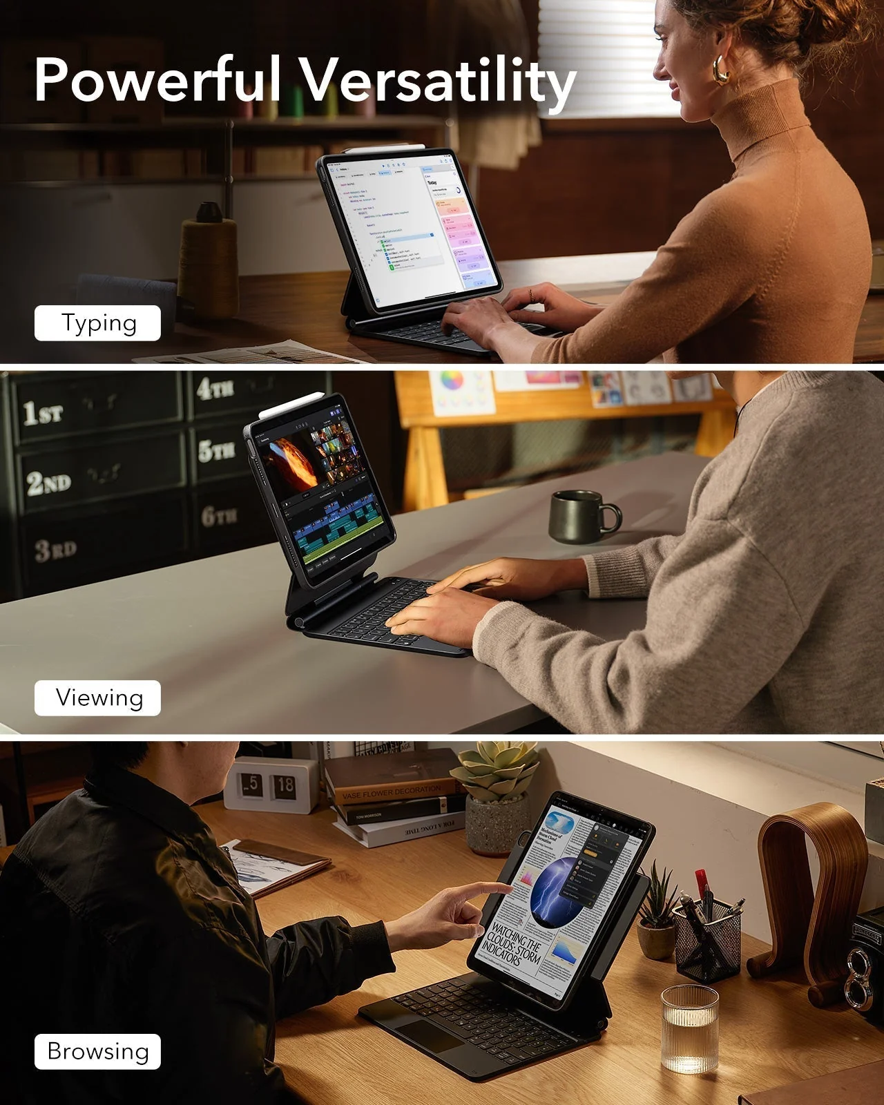 iPad Air 13" (M4, 2026) Bundle Rebound Magnet-Tastaturhülle 360° & Displayschutz - DE Layout -Schwarz - Image 2