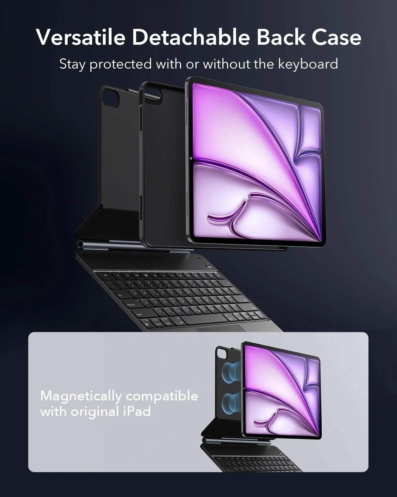 iPad Air 13" (M4, 2026) Bundle Rebound Magnet-Tastaturhülle 360° & Displayschutz - DE Layout -Schwarz - Image 3