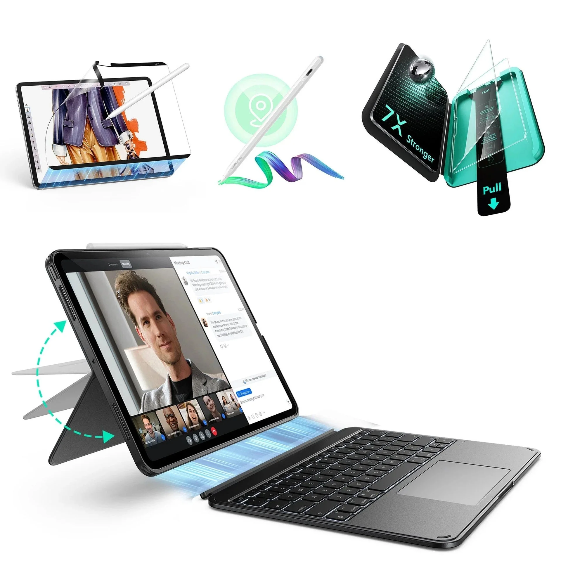 iPad Pro 13″ (2025) Bundle: Shift Tastaturhülle, Geo Digitalstift & Displayschutz- DE Layout - Dark Gray