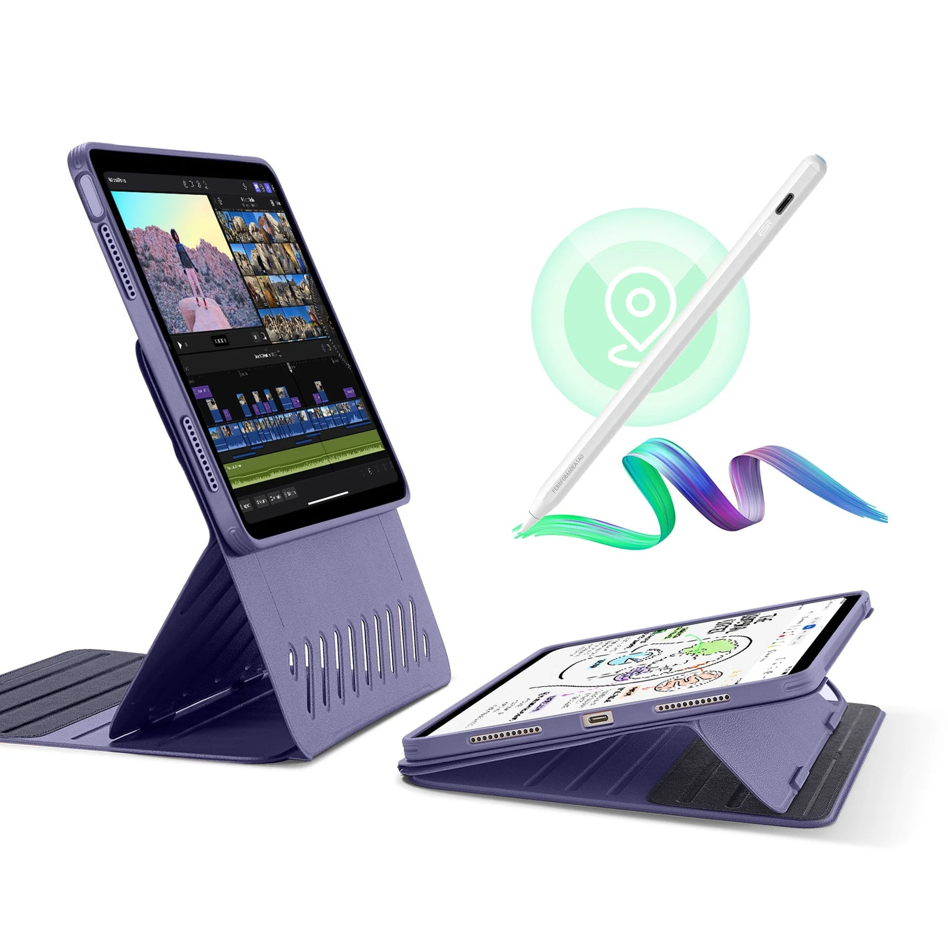 iPad Air 11" (M3) 2025 Bundle Shift Magnetic Case with Geo Digital Pencil - Purple