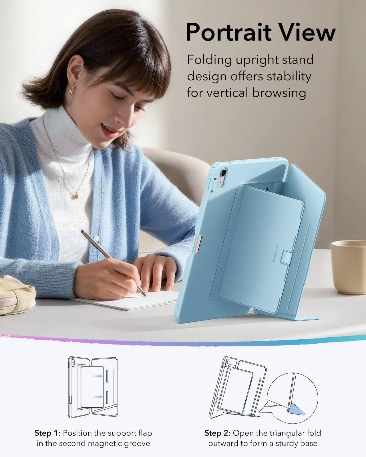 iPad Air 13" (M4) 2026 Flip Magnetic Case with Pencil Holder - Sky Blue - Image 6