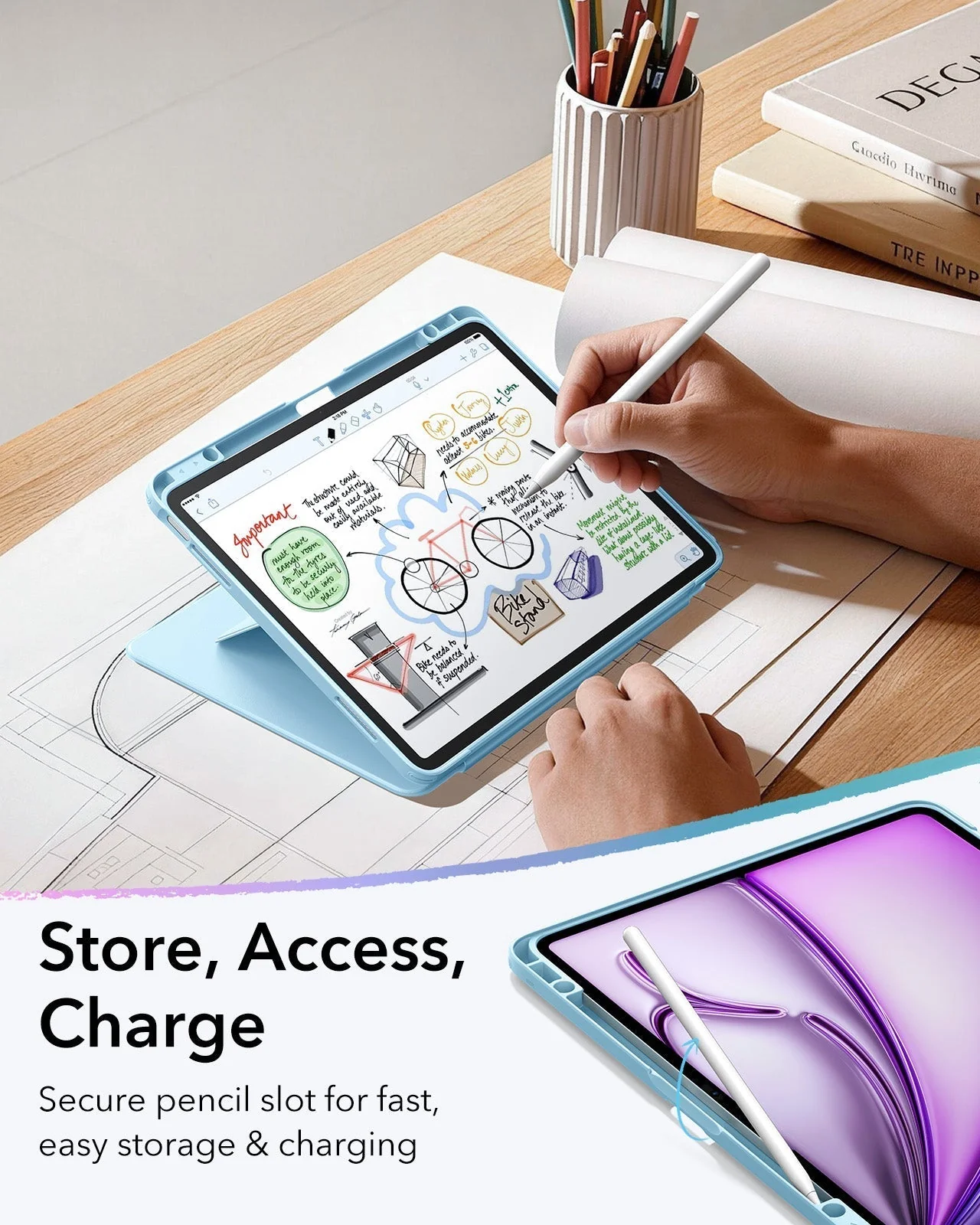 iPad Air 13" (M4) 2026 Flip Magnetic Case with Pencil Holder - Sky Blue - Image 7