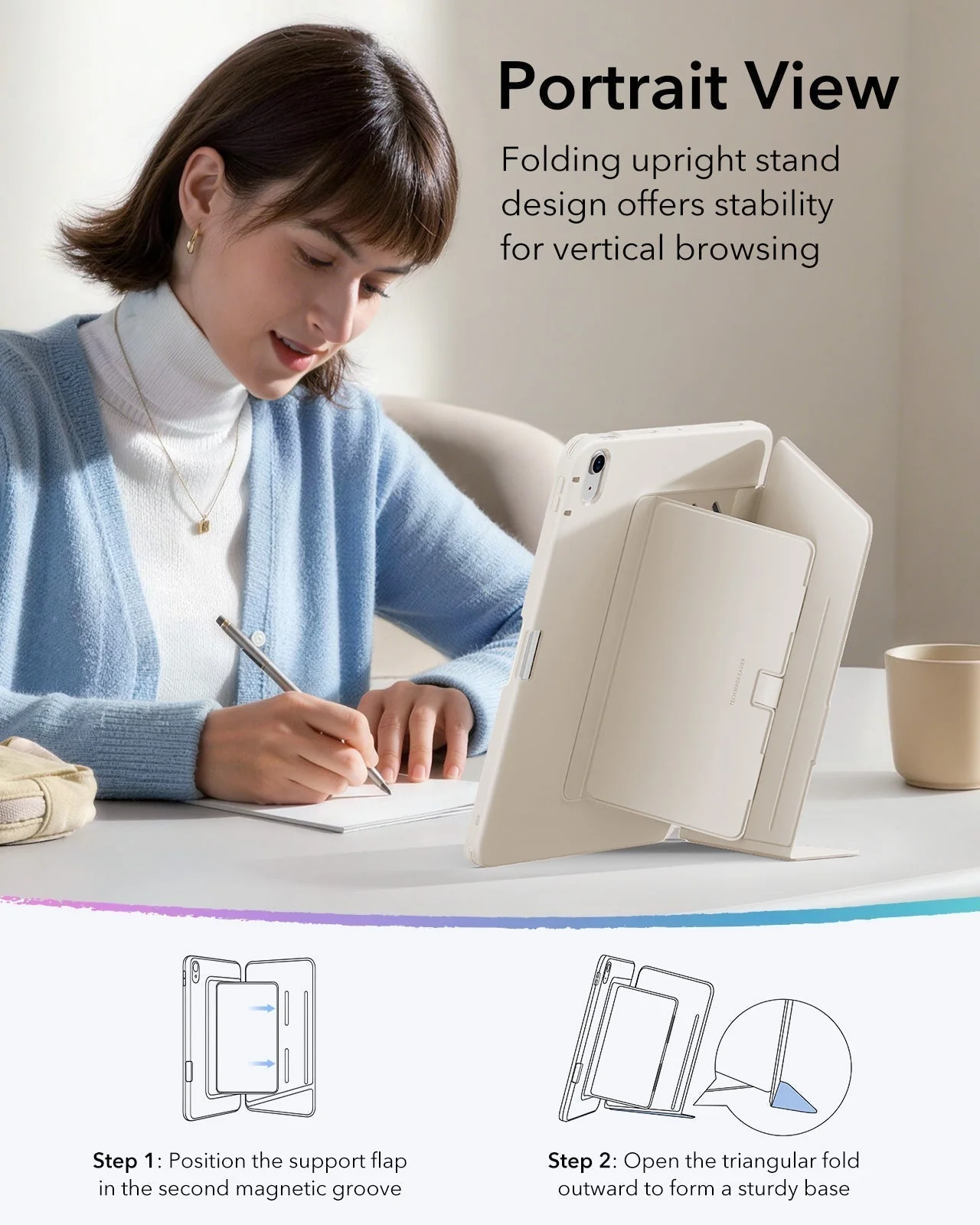 iPad Air 11" (M4) 2026 Flip Magnetic Case with Pencil Holder - Starlight - Image 6