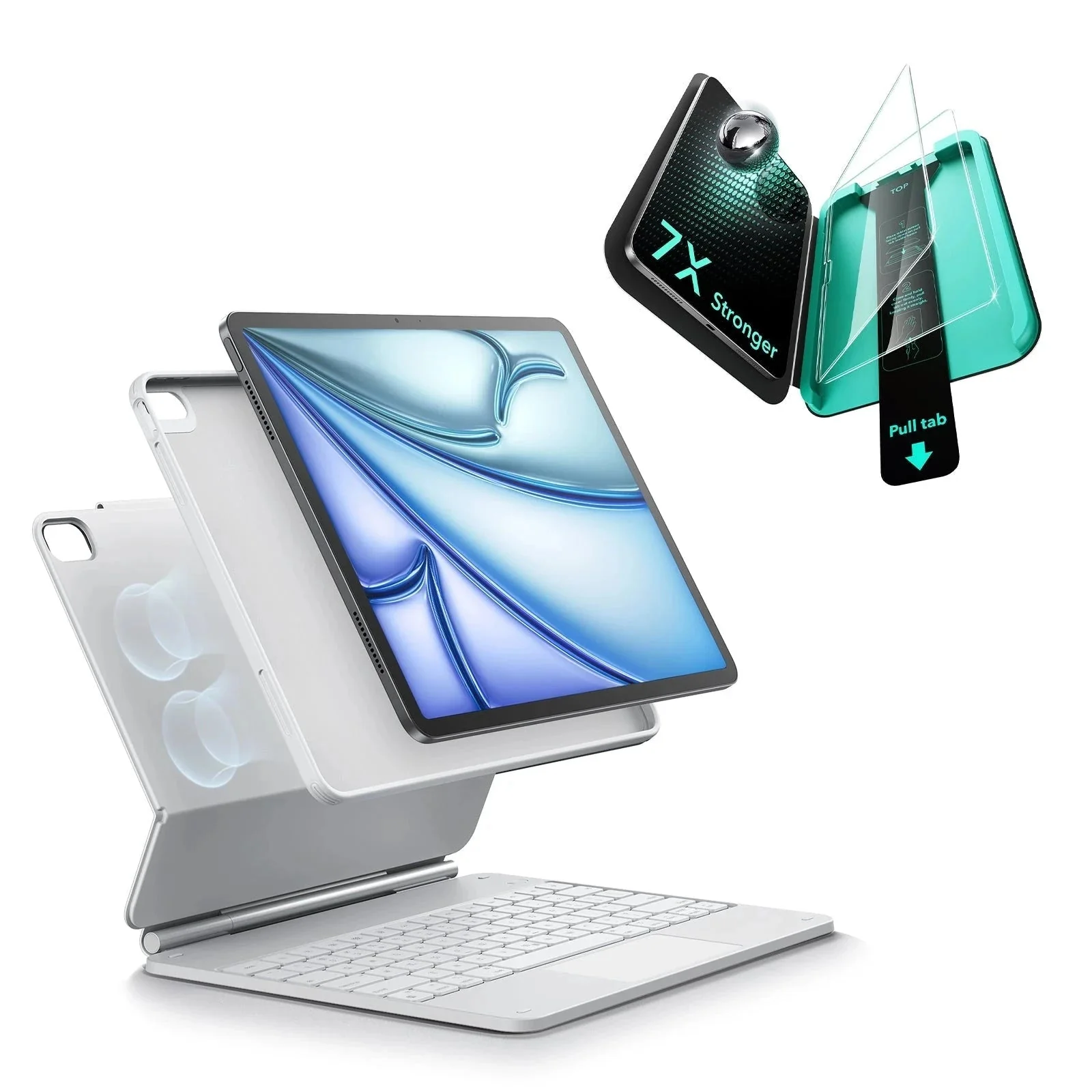 iPad Air 11" (M4, 2026) Bundle Rebound Magnet-Tastaturhülle 360° & Displayschutz-DE Layout-White - Image 18