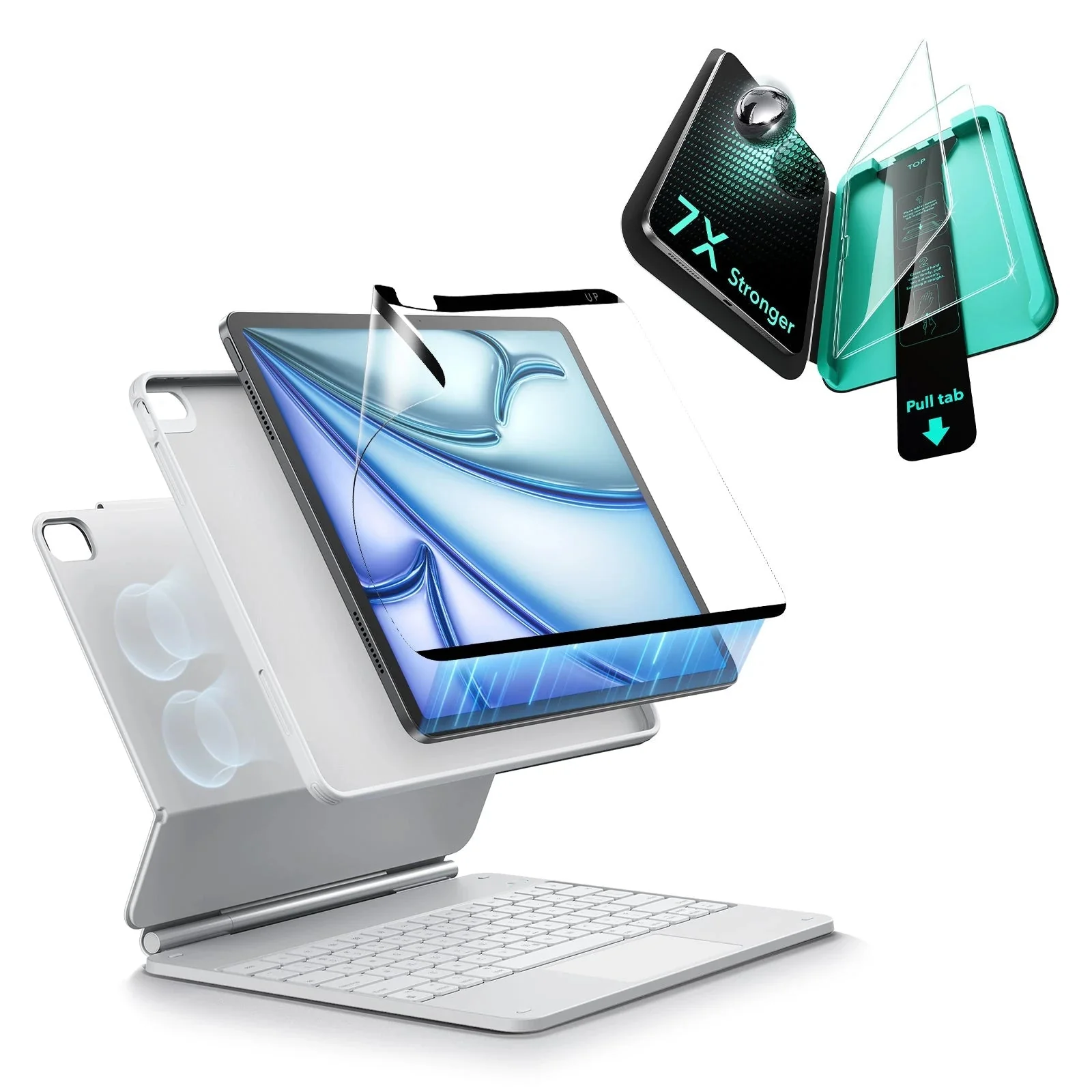 iPad Air 11" (M4) 2026 Bundle Rebound Magnetic Keyboard Case 360, Armorite & Paper-Feel Screen Protectors-US-Layout-White