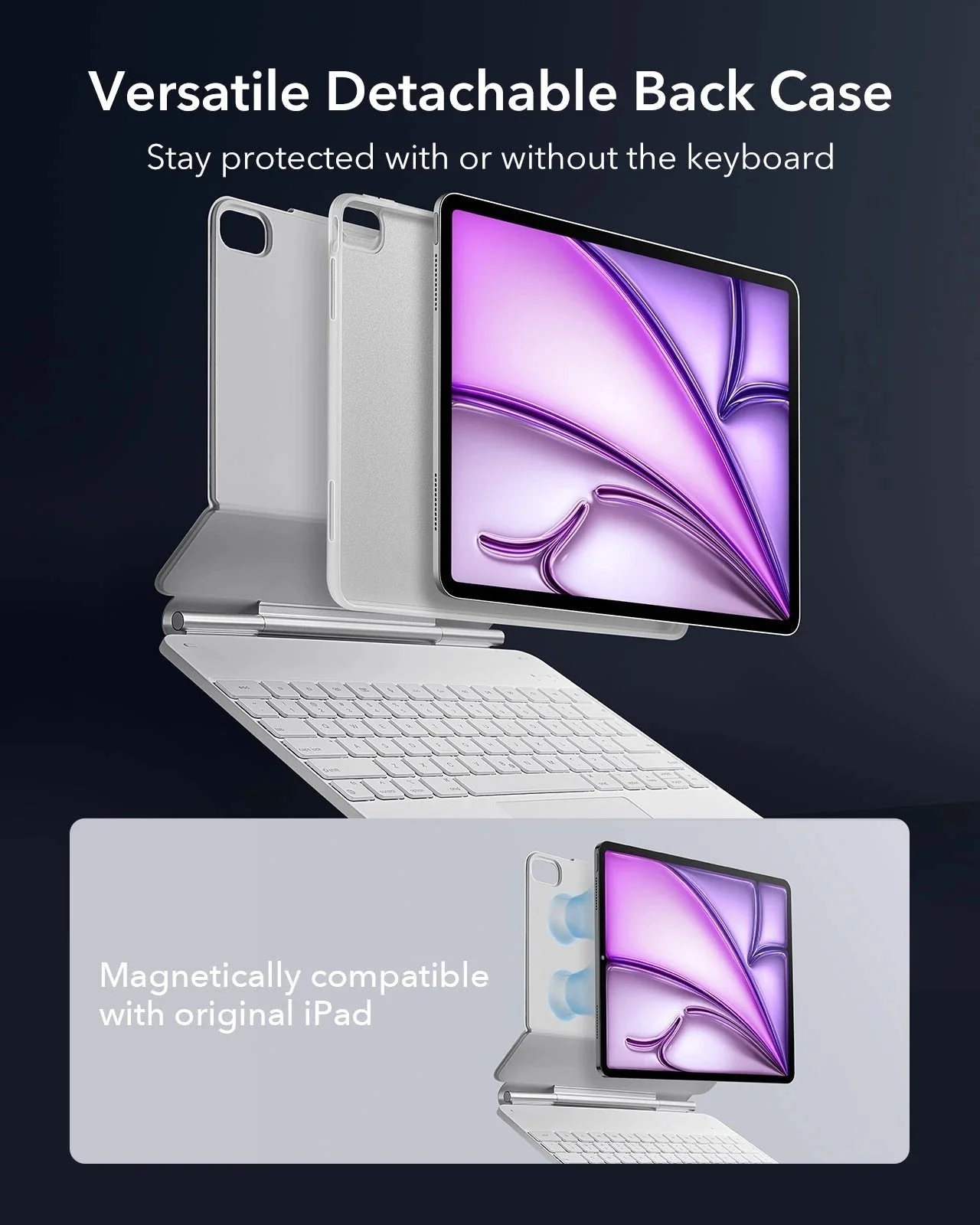 iPad Air 13" (M4) 2026 Bundle Rebound Magnetic Keyboard Case 360 & Screen Protectors - US Layout-White - Image 14