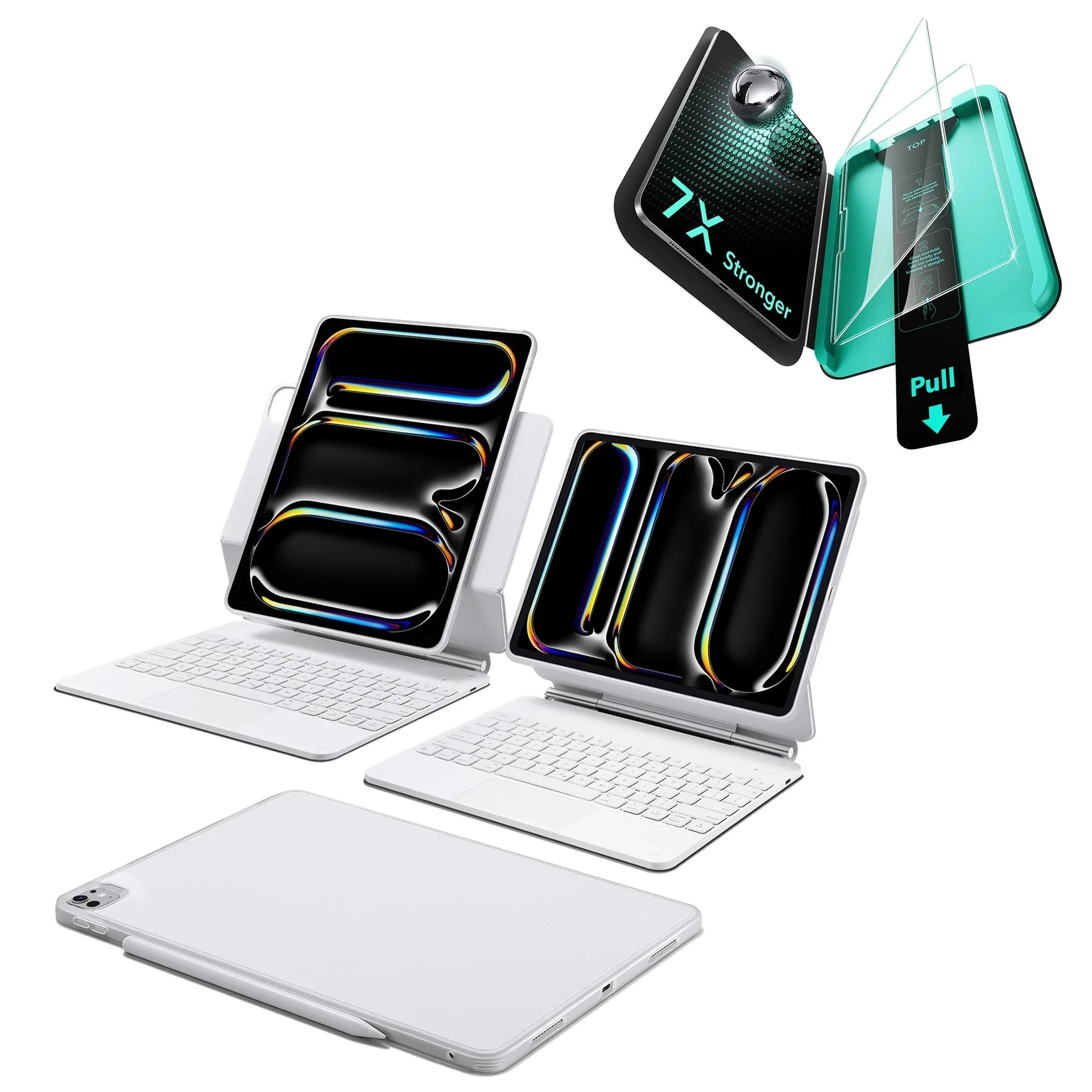 iPad Pro 11ʺ (2025) Bundle Rebound Magnetic Keyboard Case 360 & Armorite Screen Protectors - US Layout-White