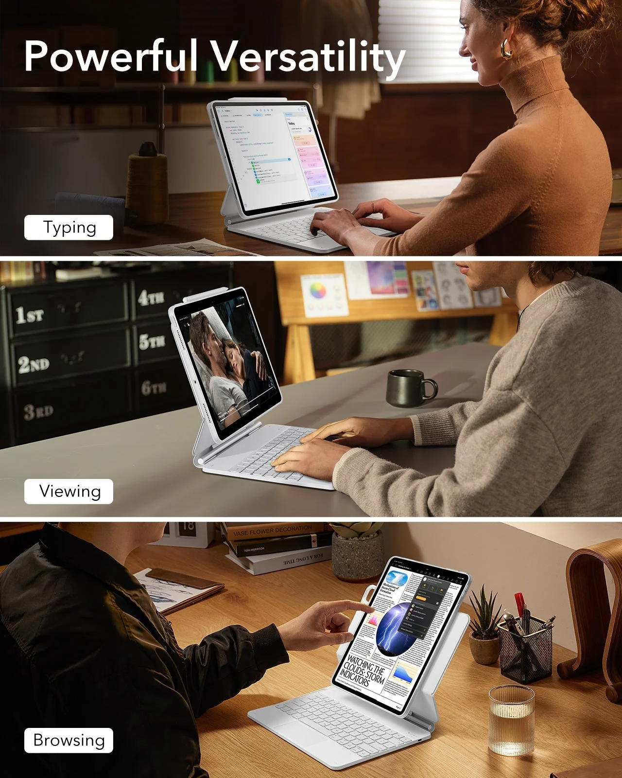 iPad Pro 13ʺ (2025) Bundle Rebound Magnetic Keyboard Case 360 & Armorite Screen Protectors  - US Layout-White - Image 3